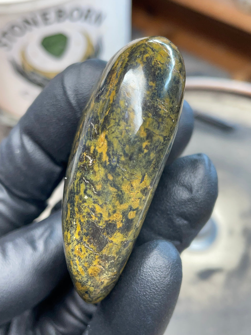 StoneBorn Creations – Hand-Polished Vermont Greenstone (Forest Gold Tones)