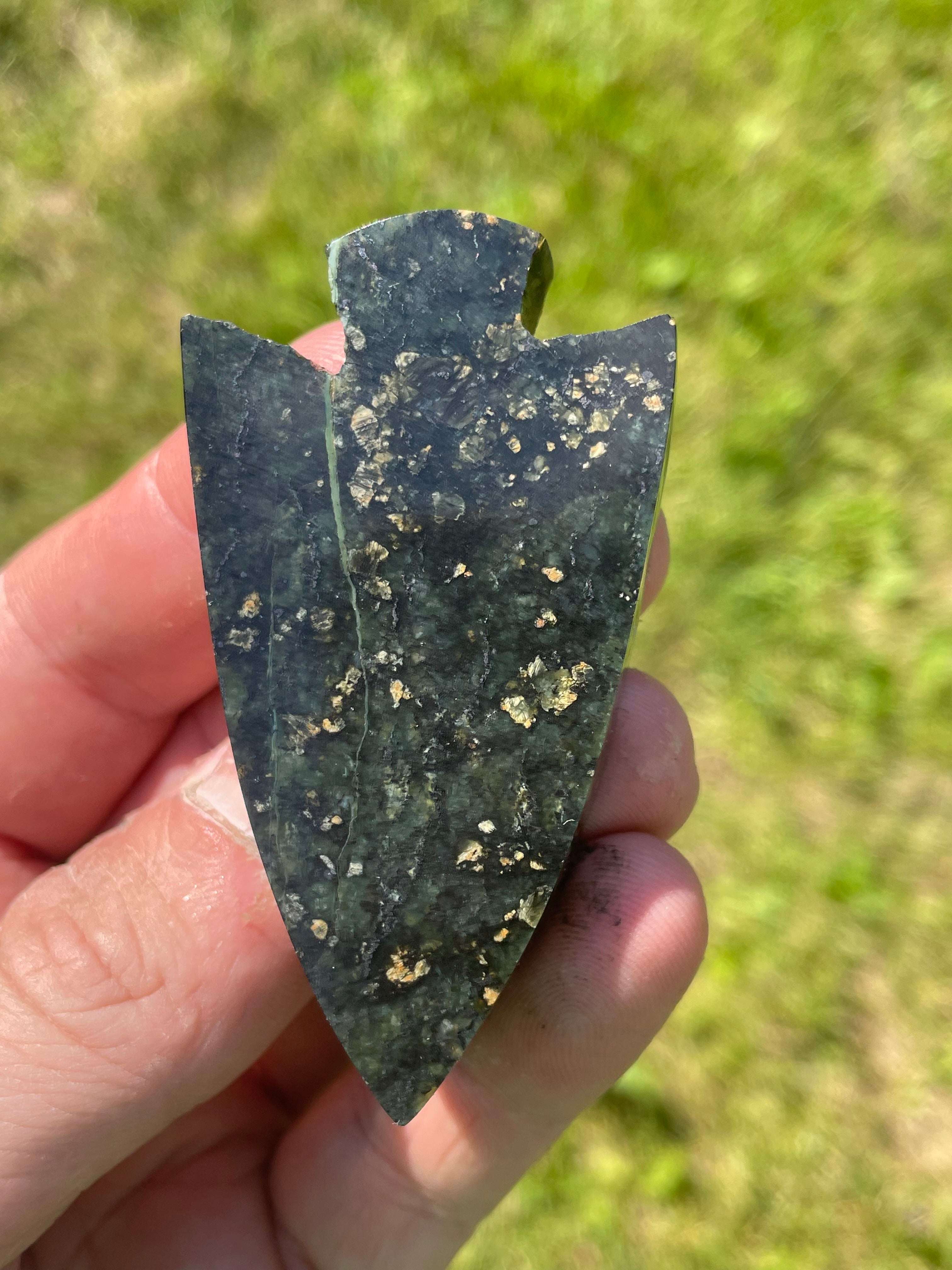 StoneBorn Creations Hand-Polished Serpentine Arrowhead Freeform with Golden Mineral Flecks and Natural Veining