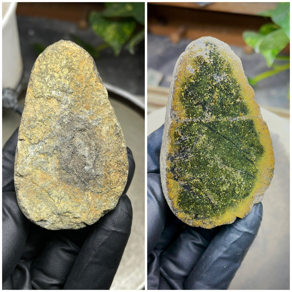 StoneBorn Creations Hand-Polished Vermont Serpentine Freeform Display Stone | Natural Green Reveal | Raw Back