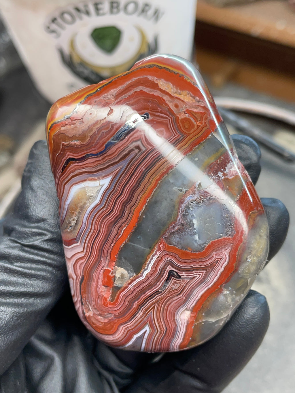 StoneBorn Creations – Hand Polished Crazy Lace Agate – Double Sided Fire Banding
