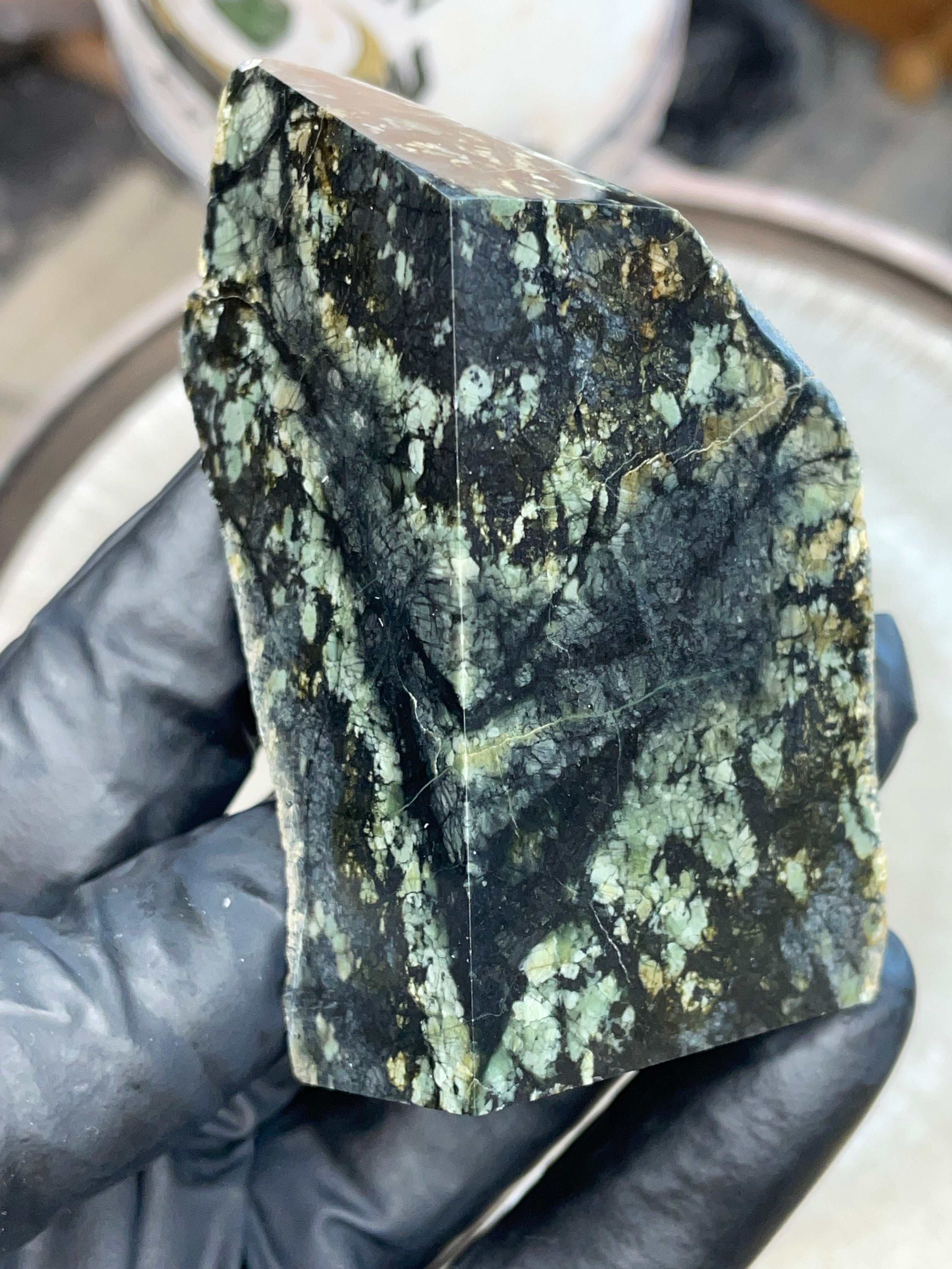 Hand-Polished Dark Green Stone Slab | StoneBorn Creations