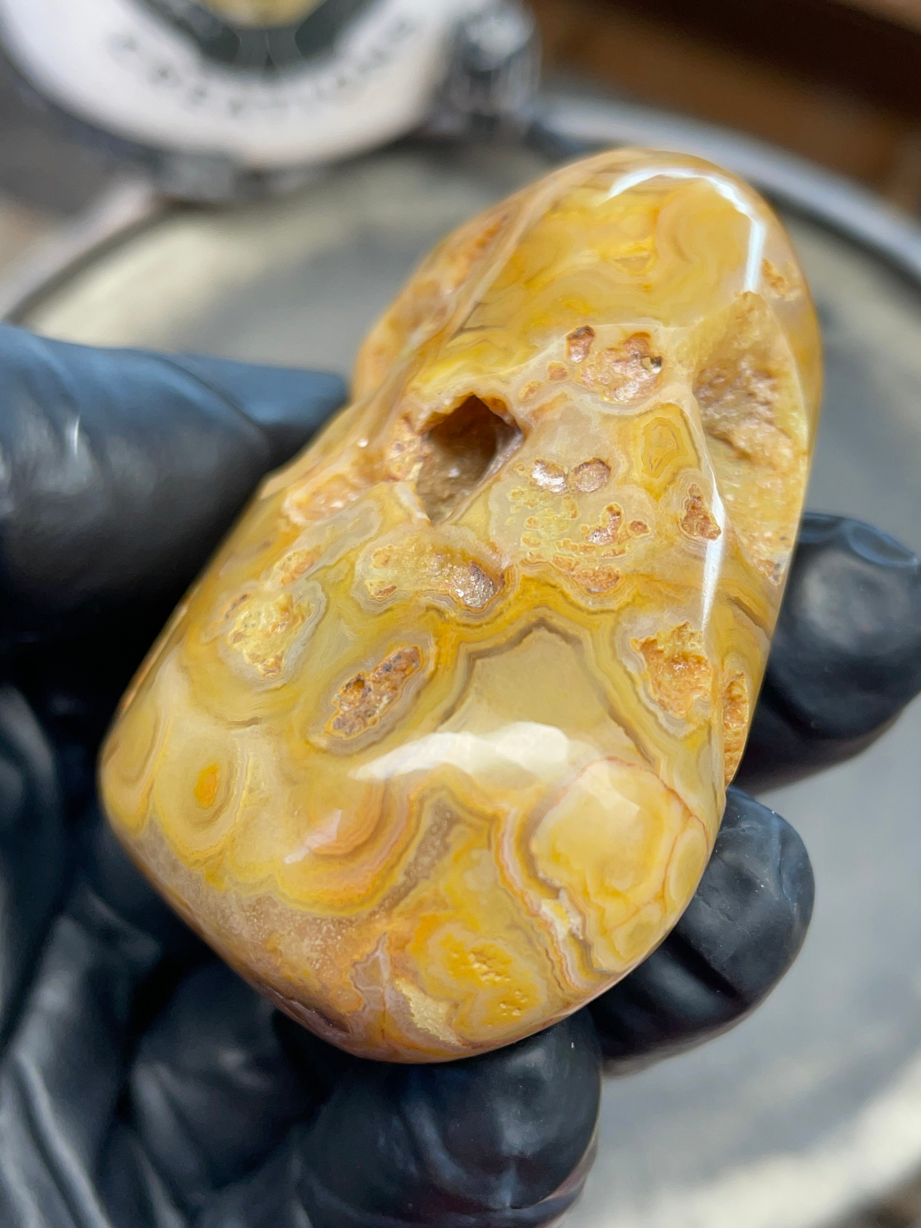 StoneBorn Creations – Crowley Ridge Agate w/ Golden Lace Banding & Natural Druzy Pockets (Hand-Polished)