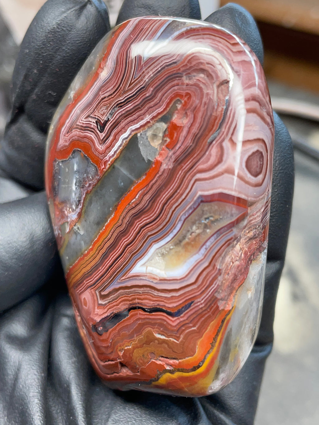StoneBorn Creations – Hand Polished Crazy Lace Agate – Double Sided Fire Banding