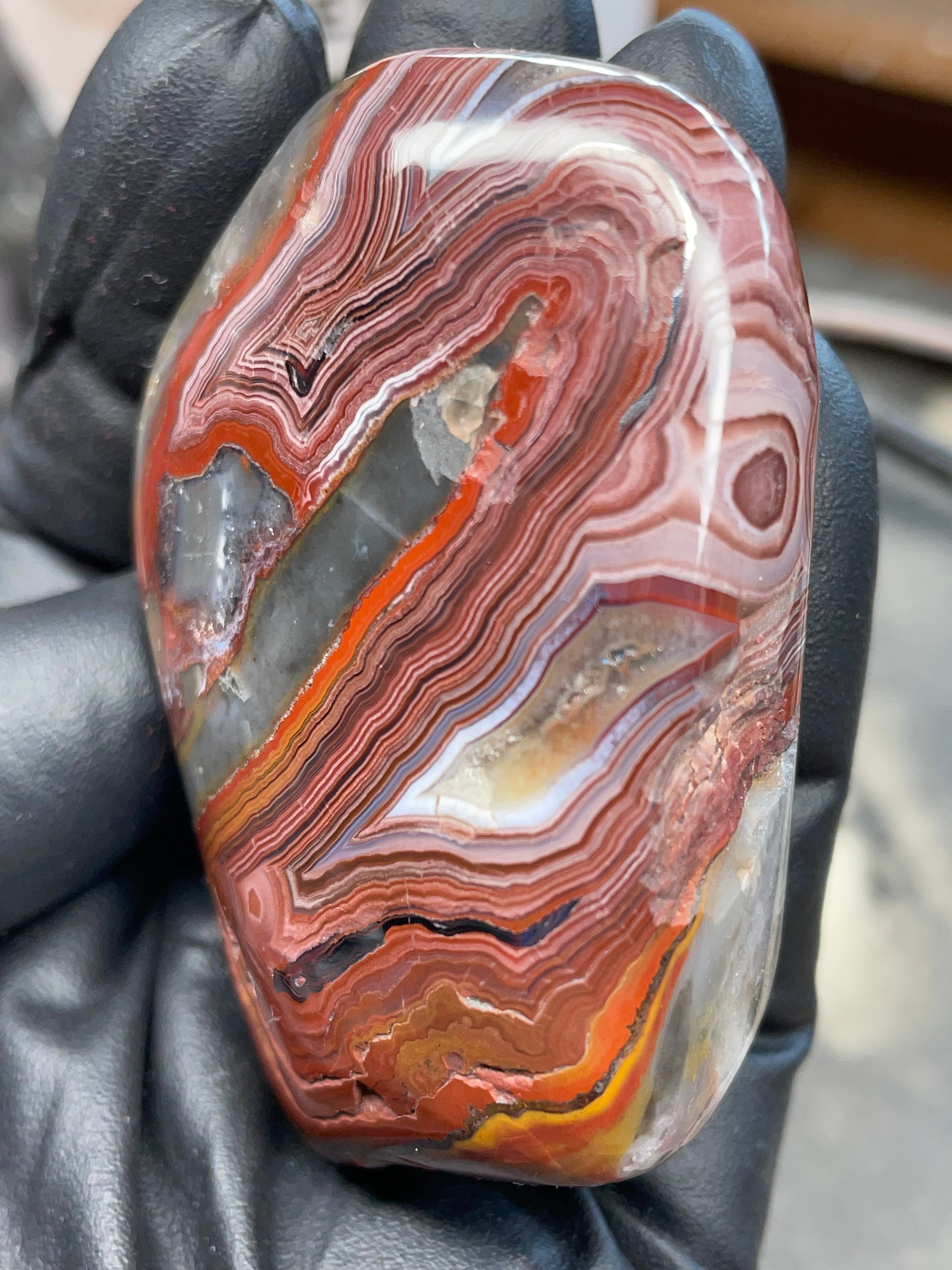 StoneBorn Creations – Hand Polished Crazy Lace Agate – Double Sided Fire Banding