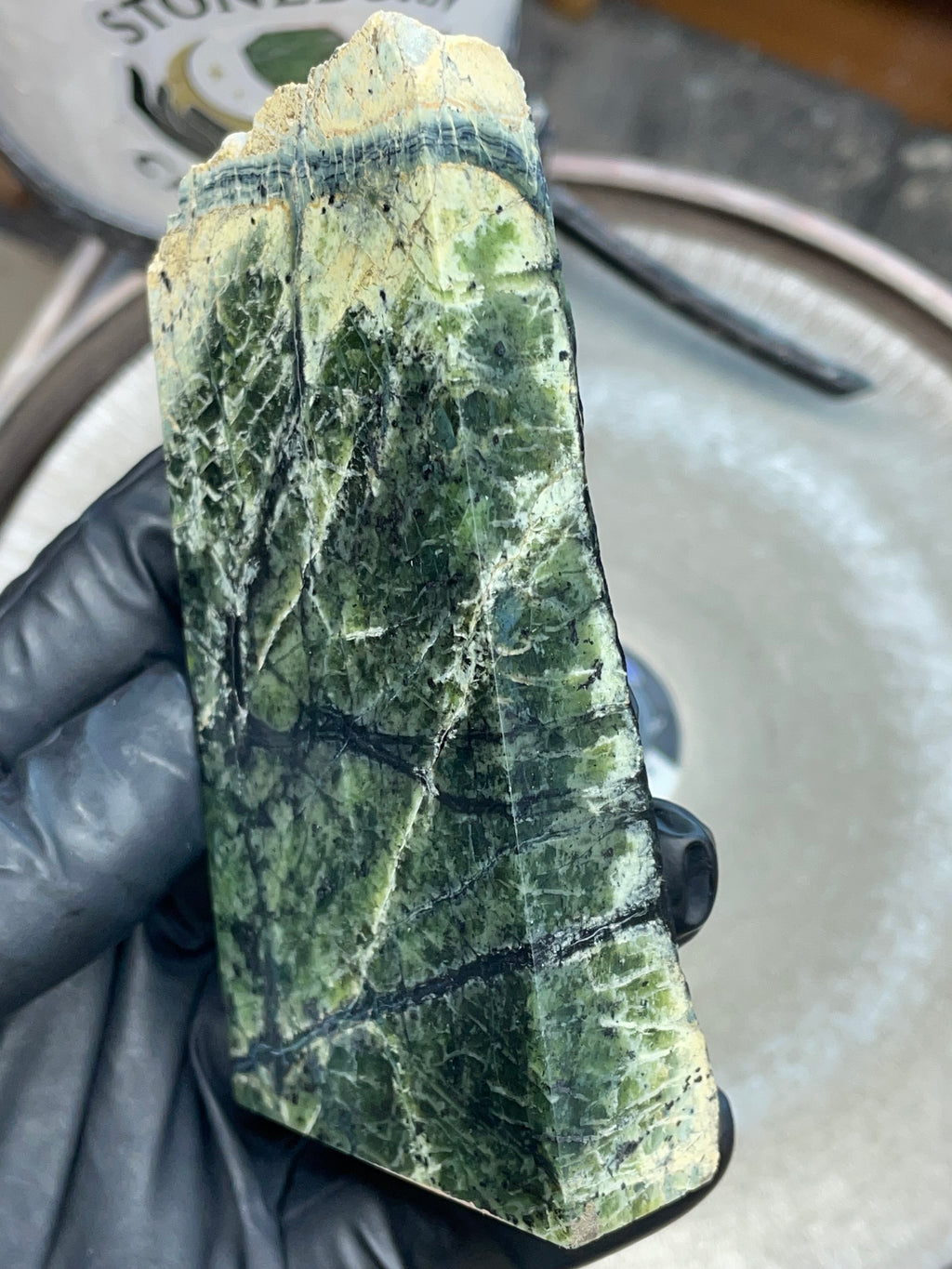 Hand-Polished Green Serpentine Slab with Natural Veining | StoneBorn Creations