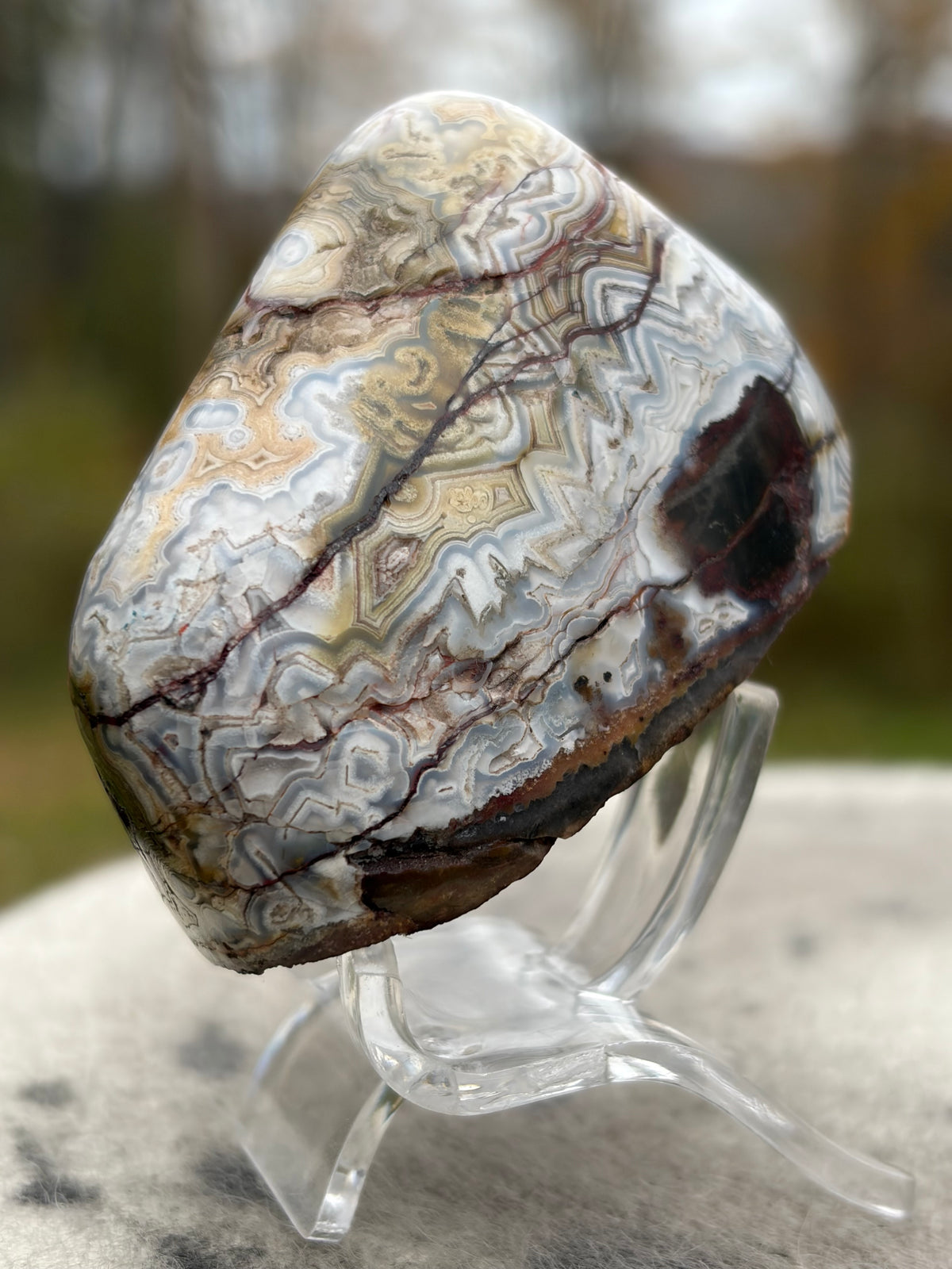 StoneBorn Creations – Crazy Lace Agate | Intricate Blue, Cream & Golden Banding | Hand-Polished Natural Stone
