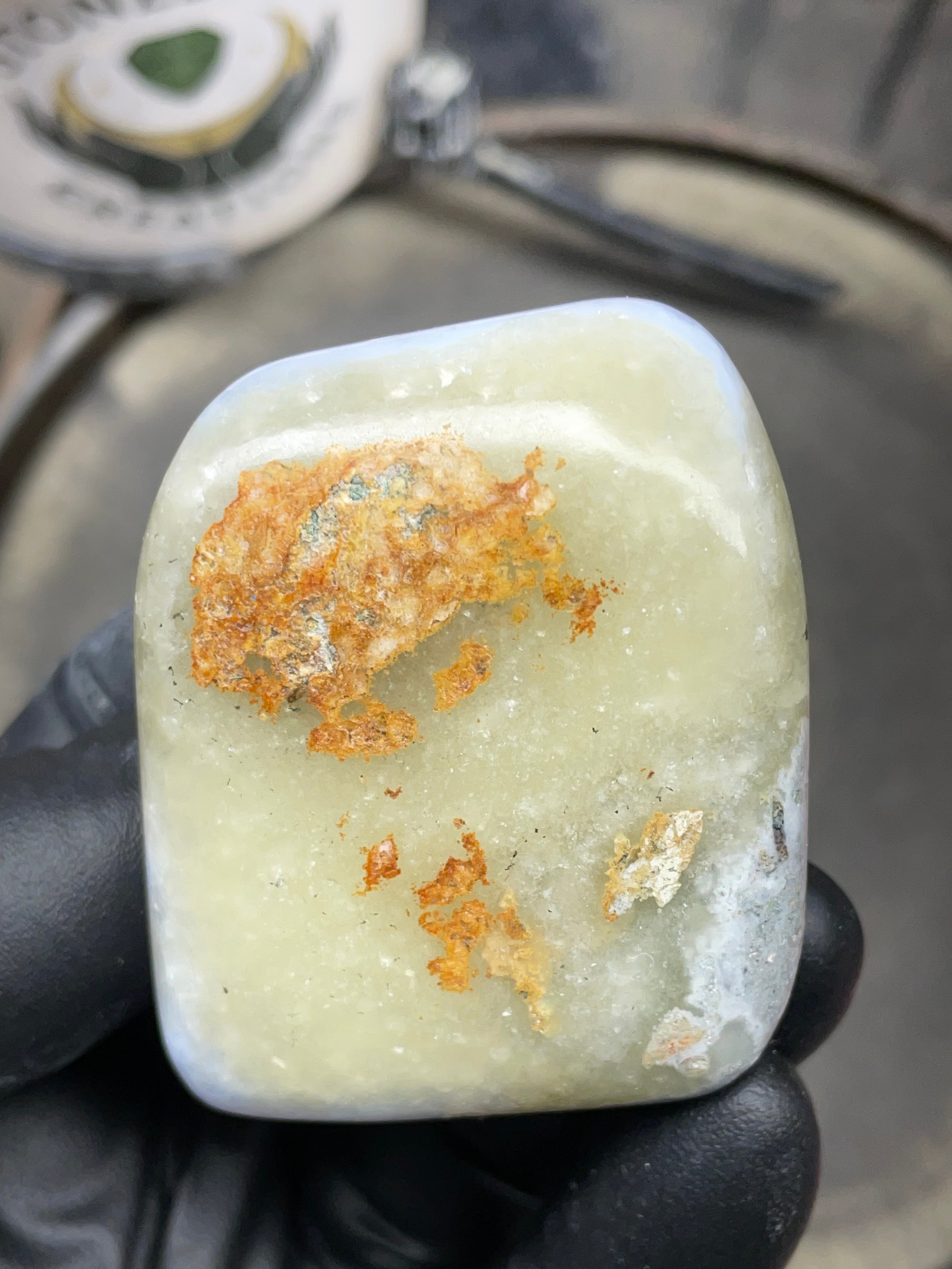 StoneBorn Creations Hand Polished Blue Chalcedony Agate with Natural Druzy Pocket