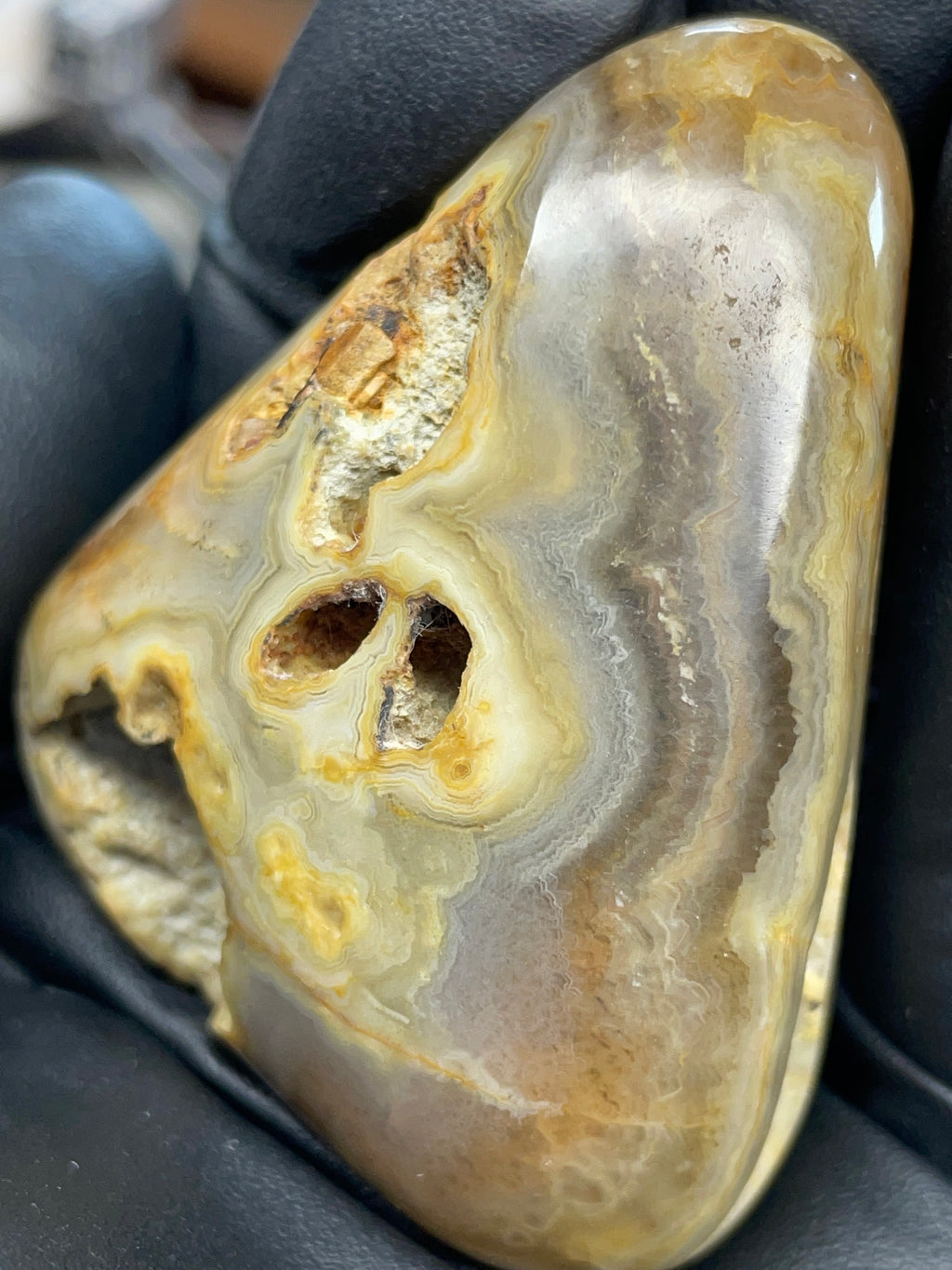 Hand-Polished Banded Agate with Natural Cavities