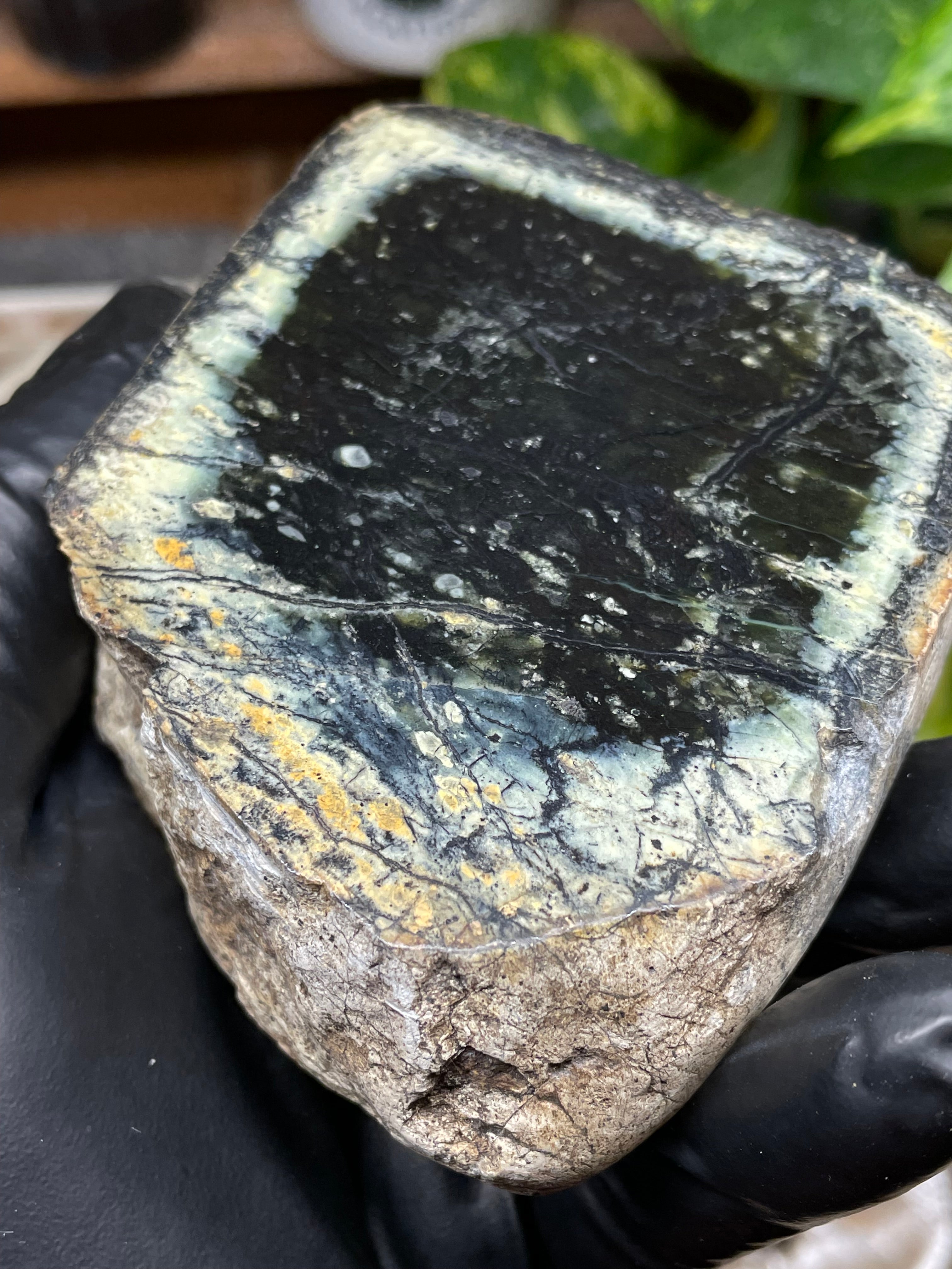 StoneBorn Creations Hand-Polished Vermont Serpentine Pair – River-Cut Matching Halves with Dark Core & Natural Green Halo