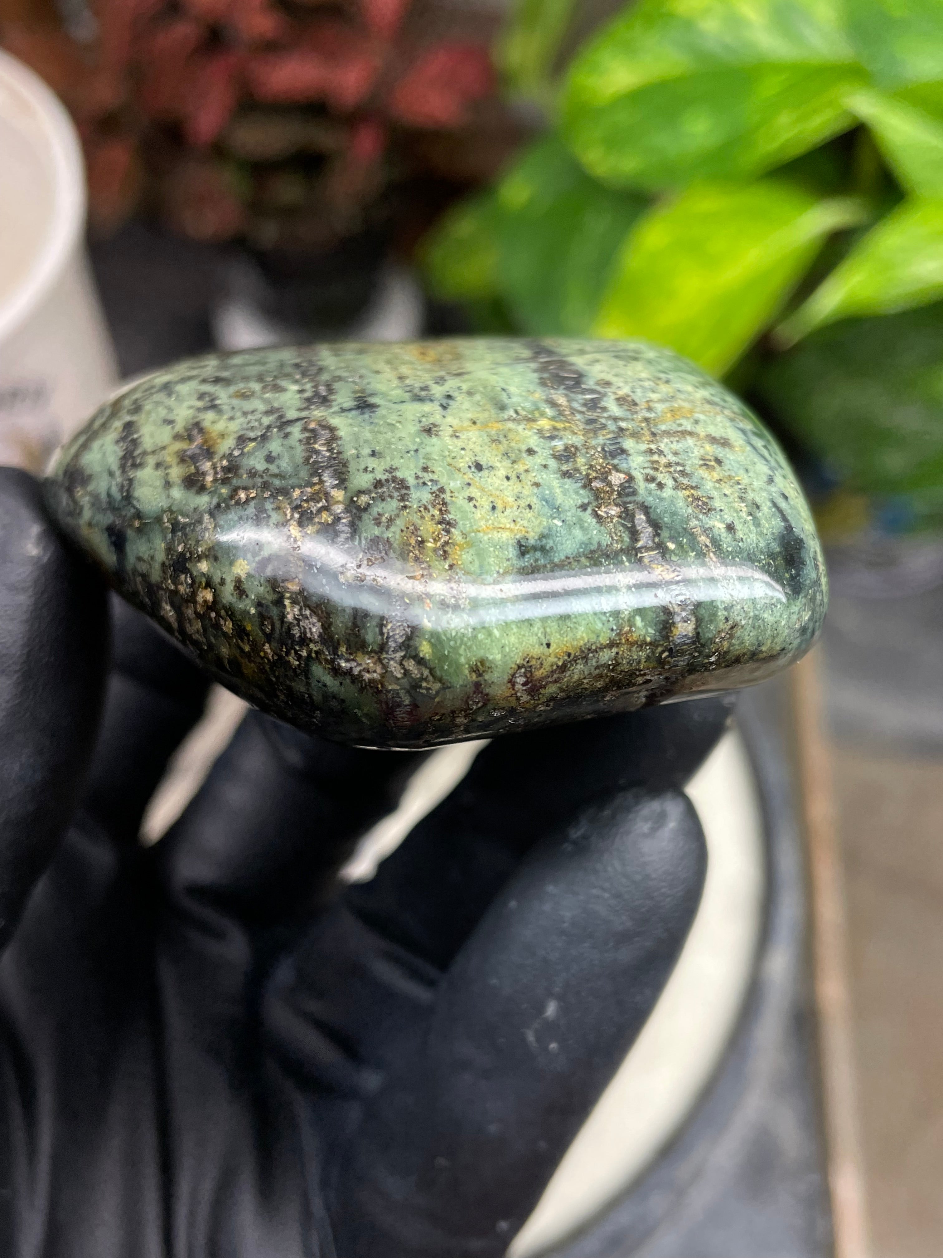 StoneBorn Creations Hand-Polished Vermont Serpentine with Dark Veining, Golden Earth Tones, and Freeform Finish