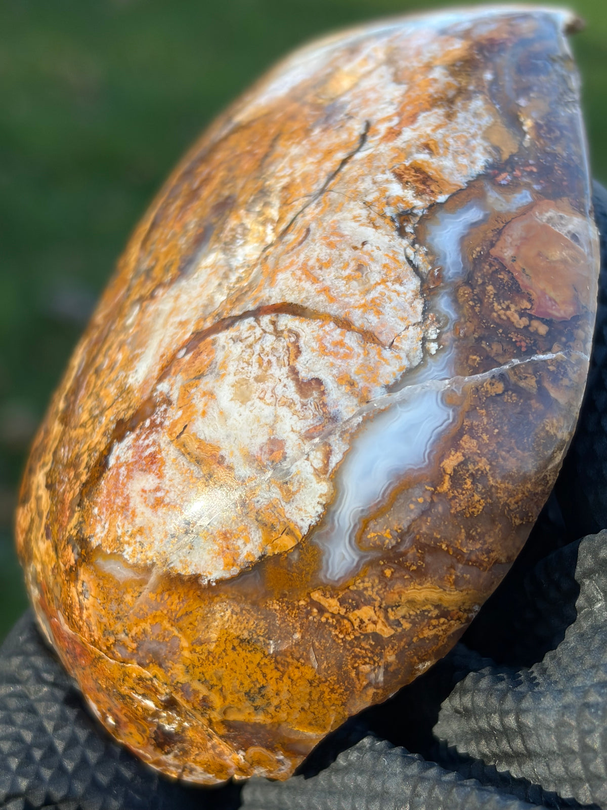 StoneBorn Creations – Natural Agate & Jasper Display Stone | Hand-Polished with Blue-Gray Agate Veins