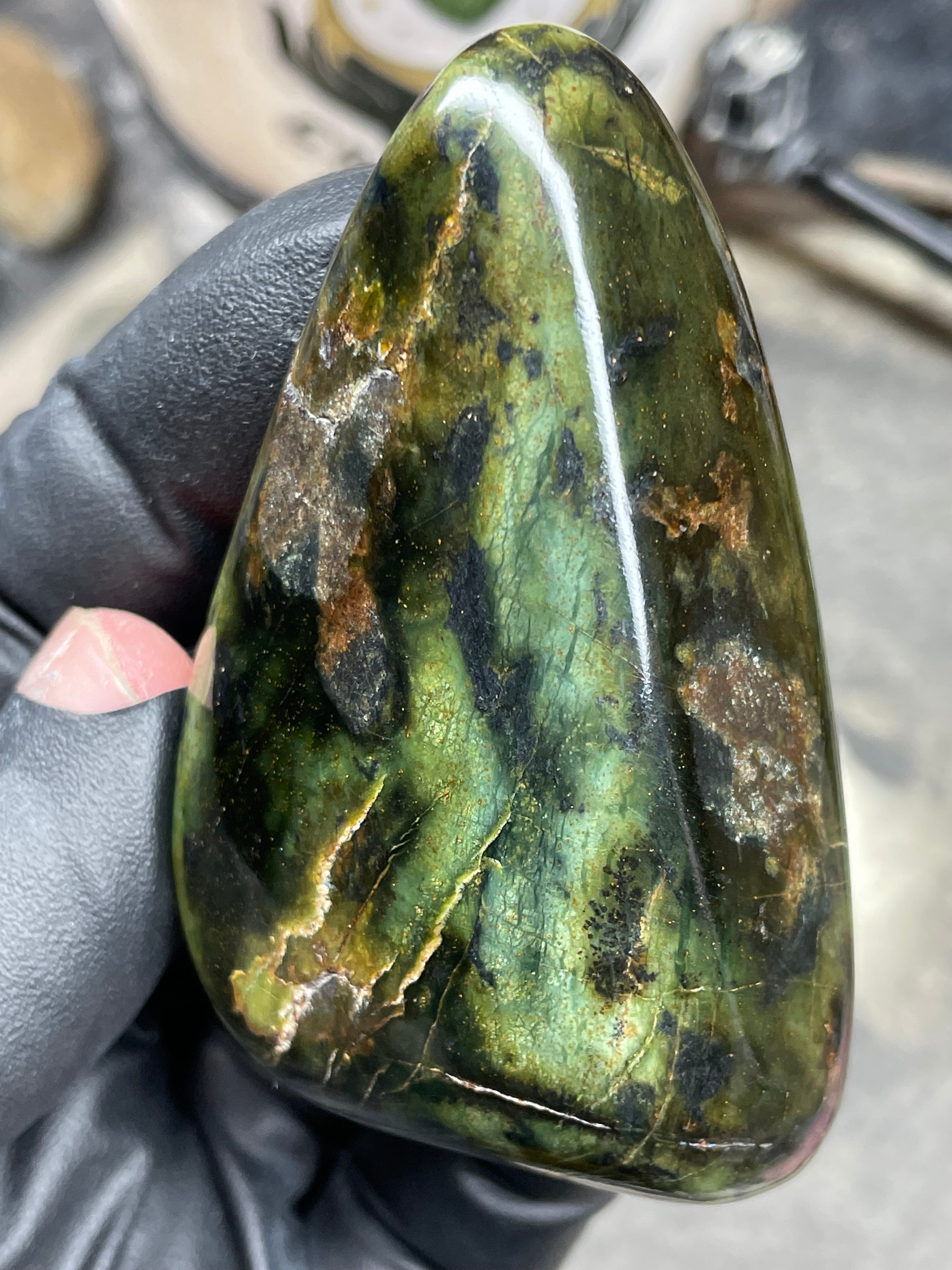 StoneBorn Creations – Hand Polished Vermont Serpentine with Natural Mineral Veins | One-of-a-Kind Display Stone