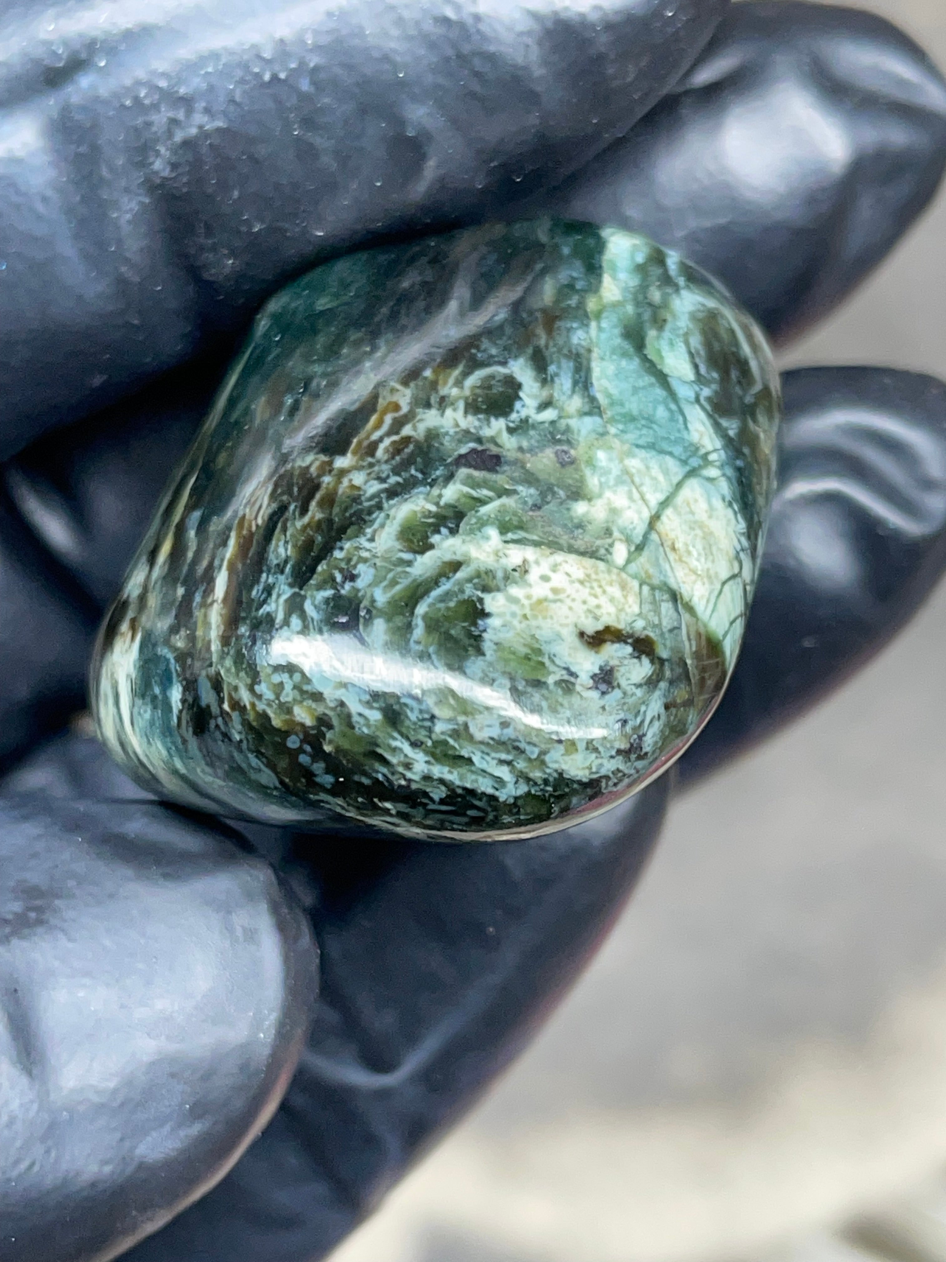 StoneBorn Creations Hand-Polished Vermont Serpentine – Deep Green Natural Patterns – One-of-a-Kind Display Stone