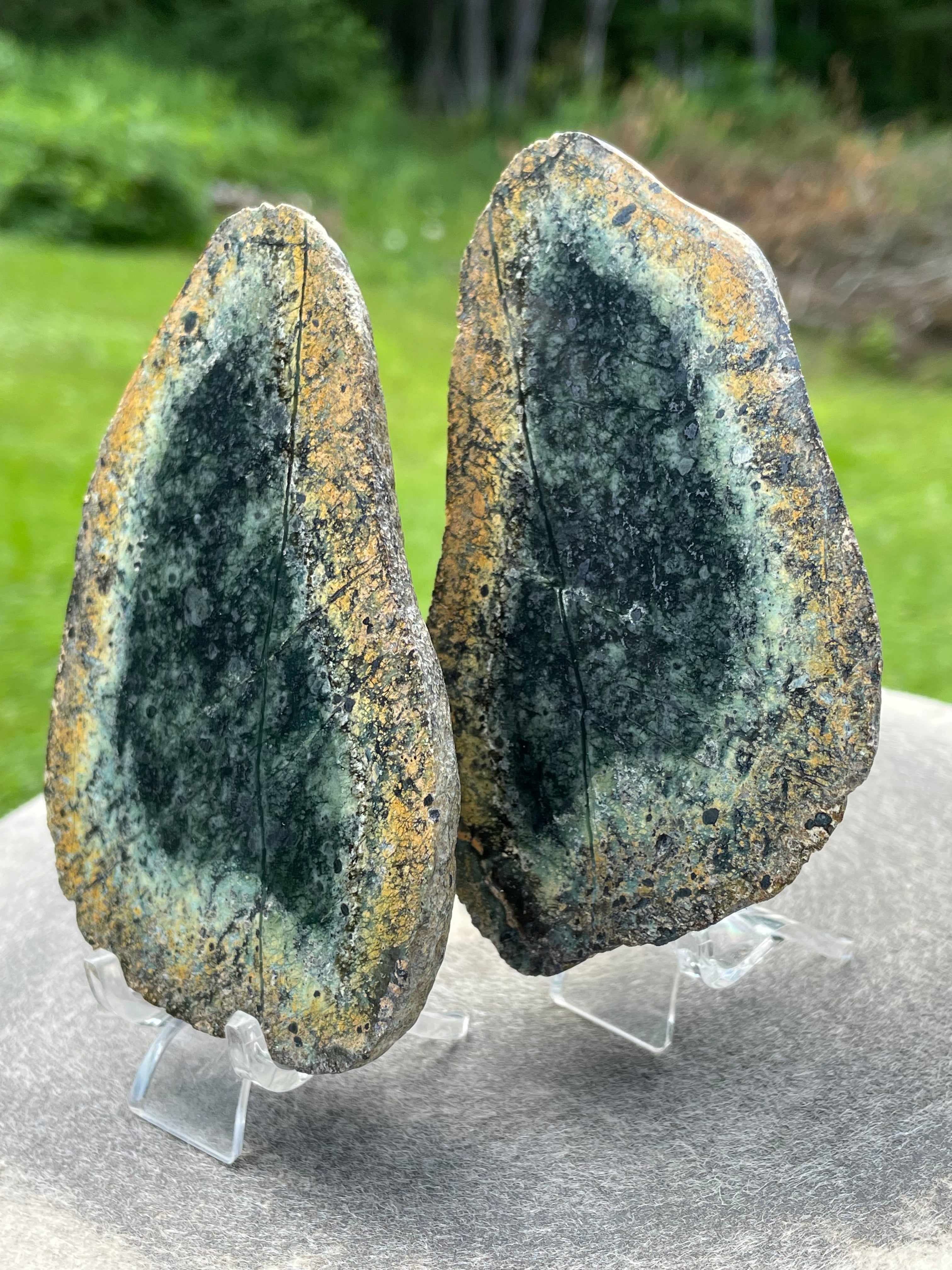 StoneBorn Creations Hand-Polished Vermont Serpentine Bookmatched Pair | One-of-a-Kind Natural Display Stones
