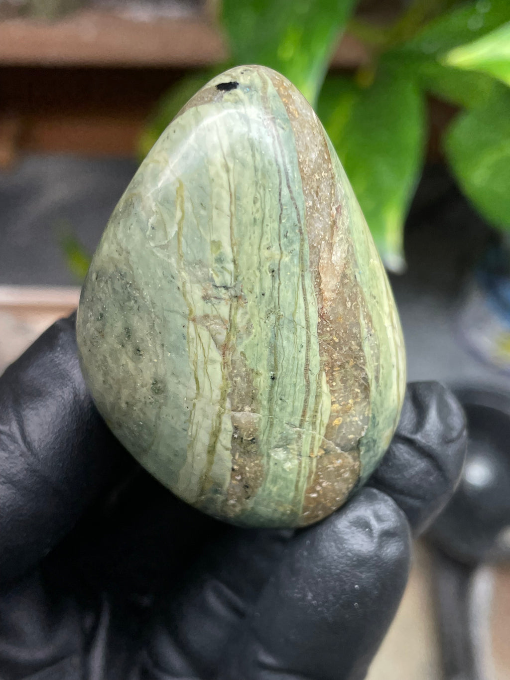 StoneBorn Creations Hand-Polished Vermont Greenstone with Flowing Jade Tones, Natural Earth Matrix Pocket, Freeform Shape