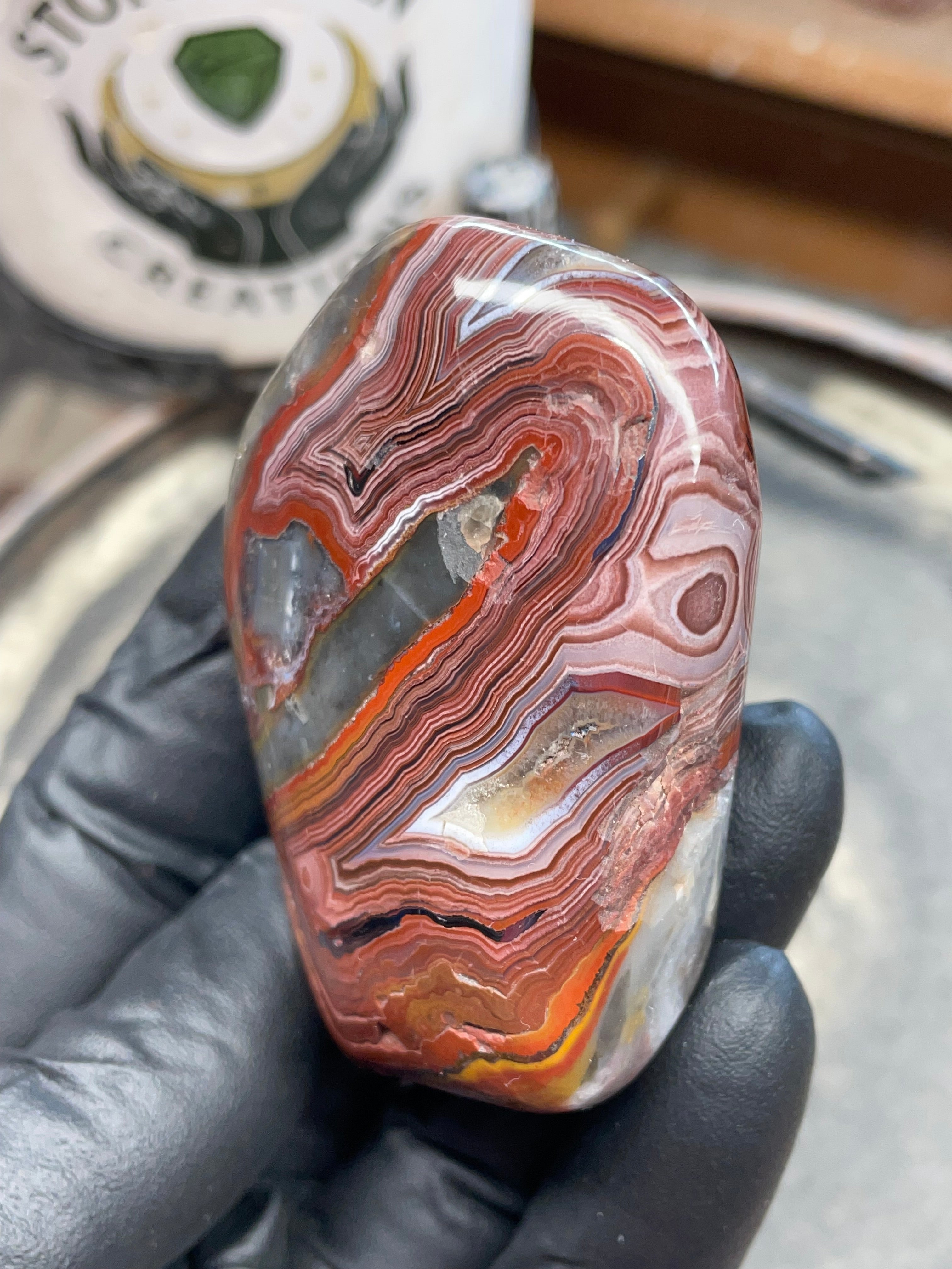 StoneBorn Creations – Hand Polished Crazy Lace Agate – Double Sided Fire Banding