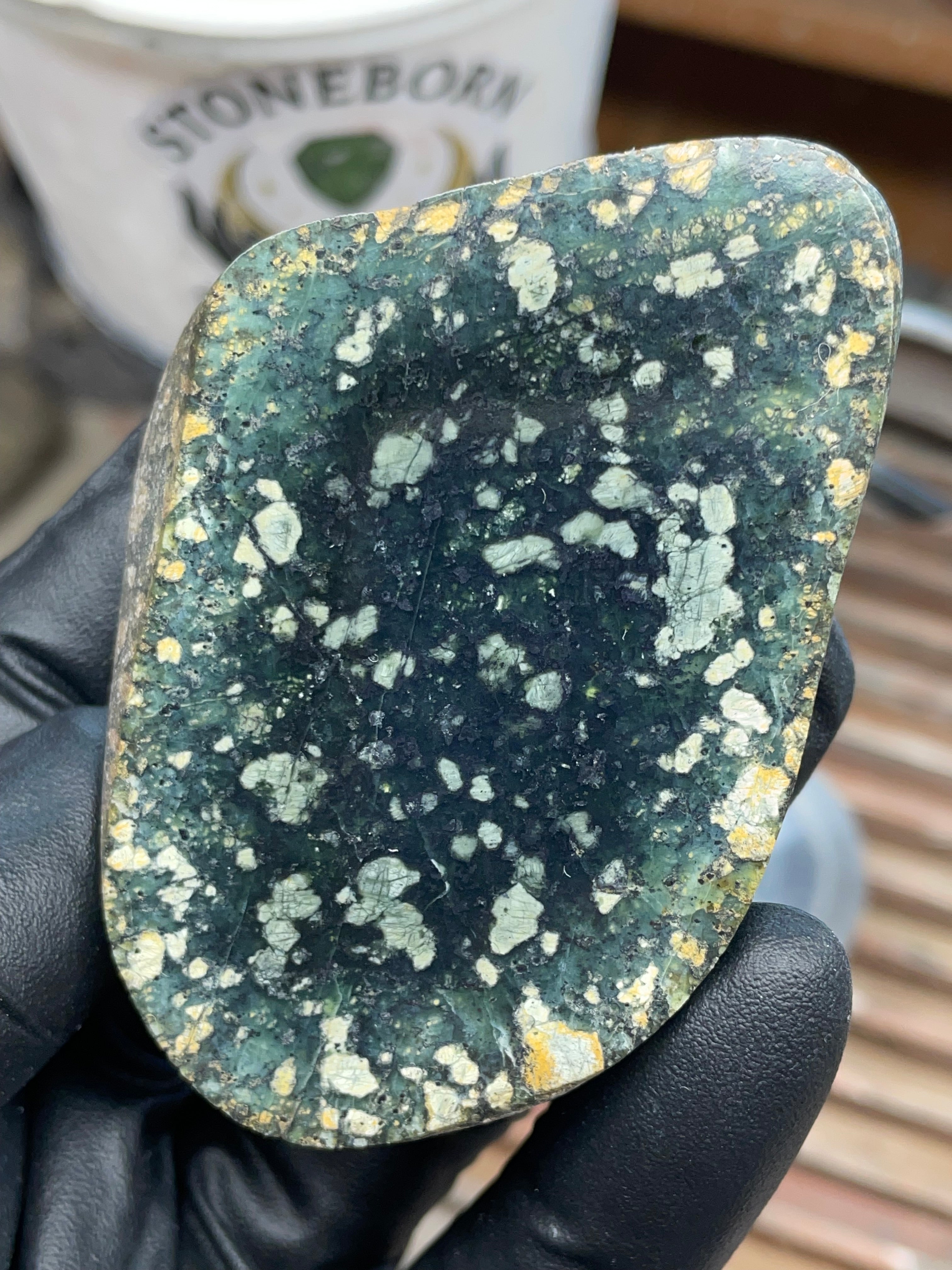 Hand-Collected Serpentine with Mineral Inclusions | Raw & Refined StoneBorn Slab