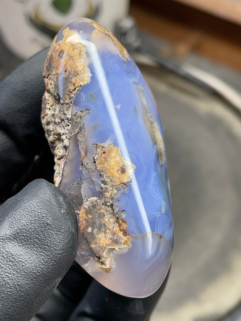 StoneBorn Creations Hand-Polished Blue Lace Agate with Natural Druzy Crystal Pocket & Earth-Toned Matrix