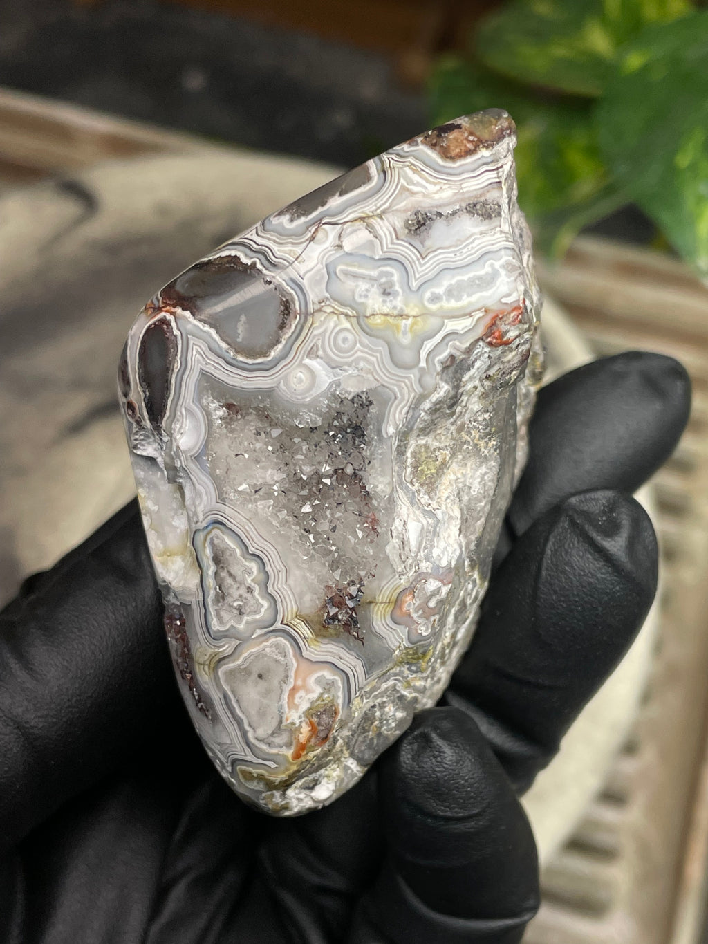 StoneBorn Creations Hand-Polished Agate Freeform with Raw Side & Crystal Pockets