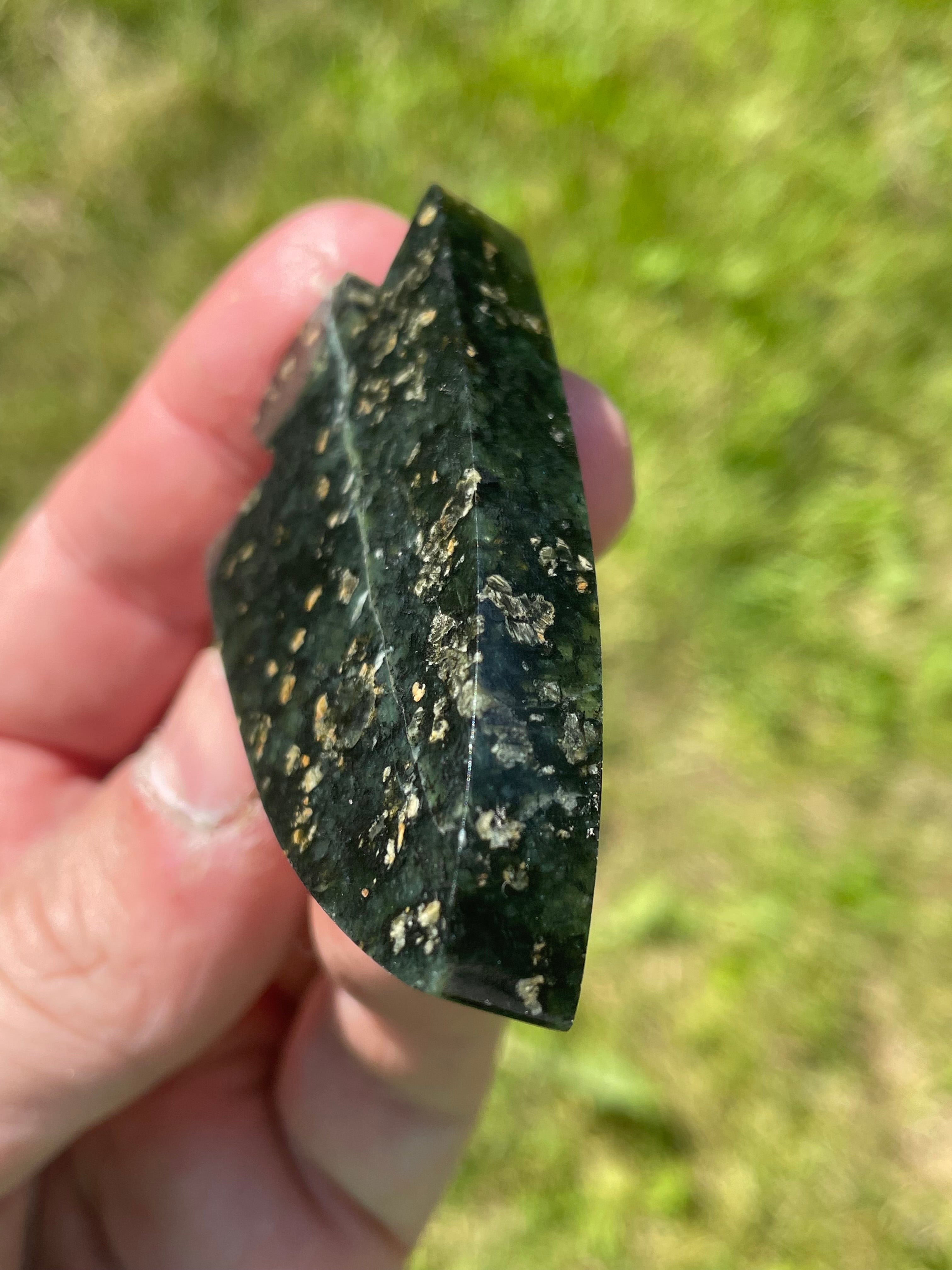 StoneBorn Creations Hand-Polished Serpentine Arrowhead Freeform with Golden Mineral Flecks and Natural Veining