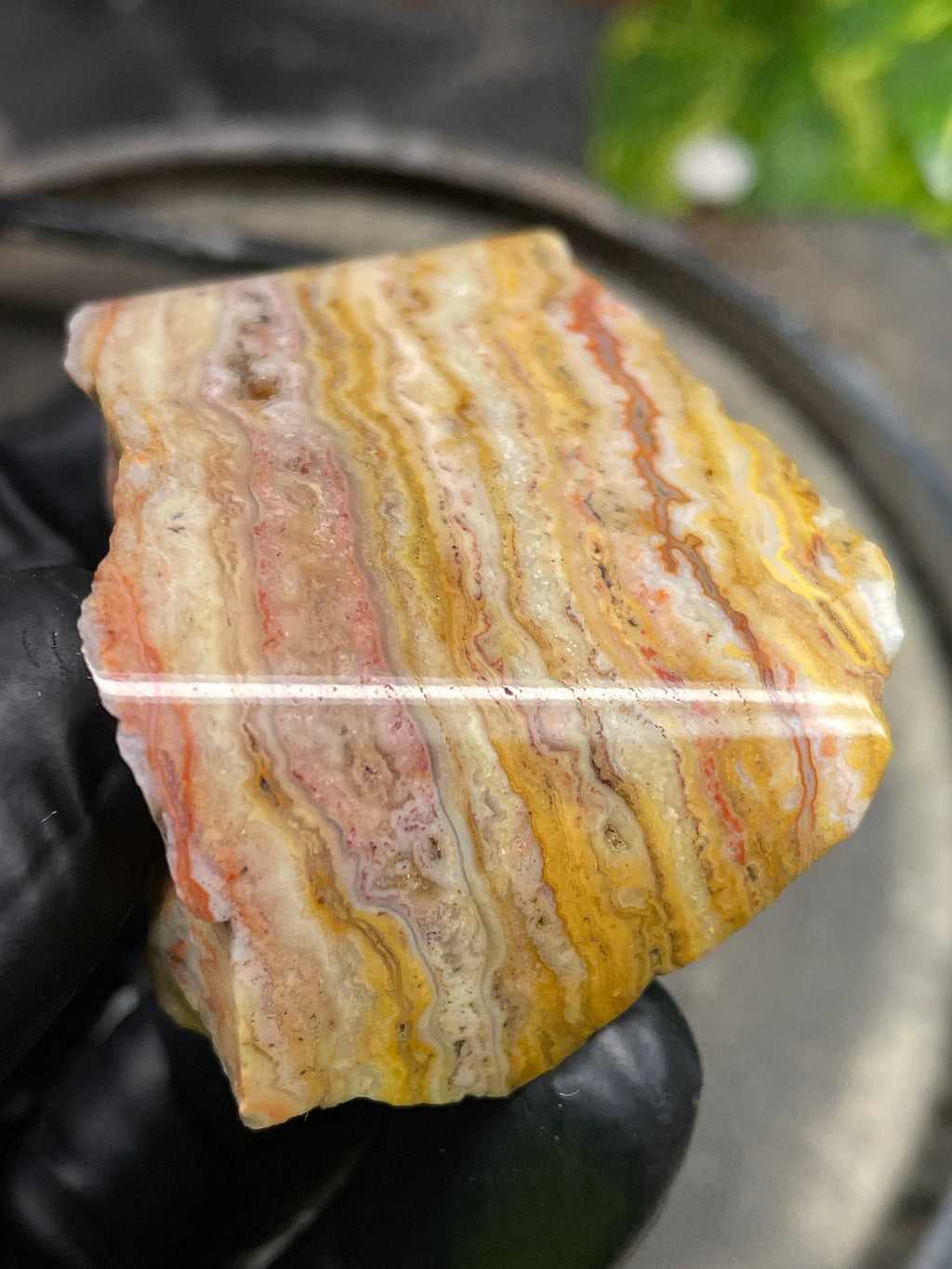 Hand-Polished Banded Agate with Warm Golden Layers and Intricate Lace Patterning