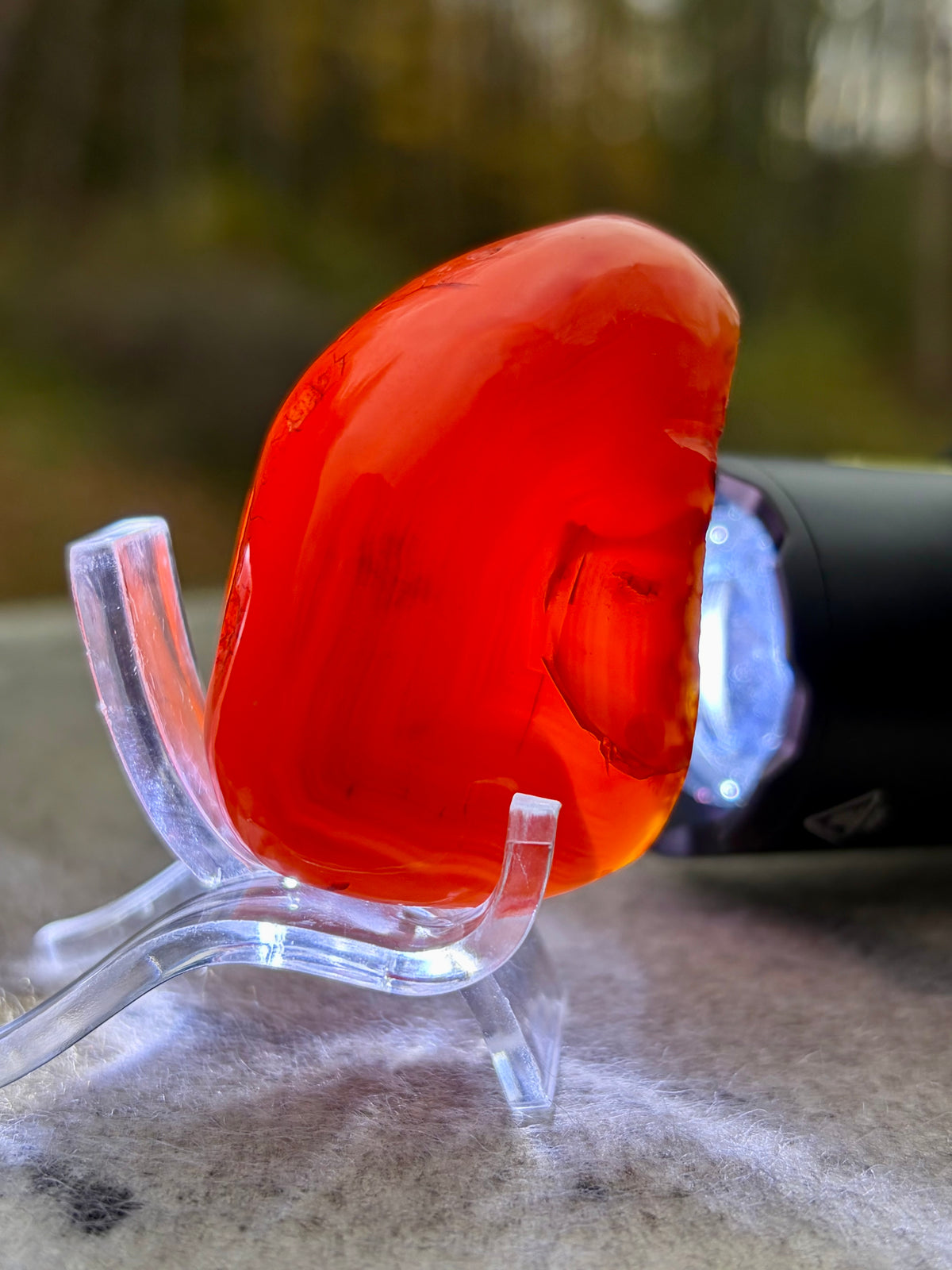 StoneBorn Creations – Fiery Orange Carnelian Agate | Hand-Polished Translucent Stone with Natural Red Matrix