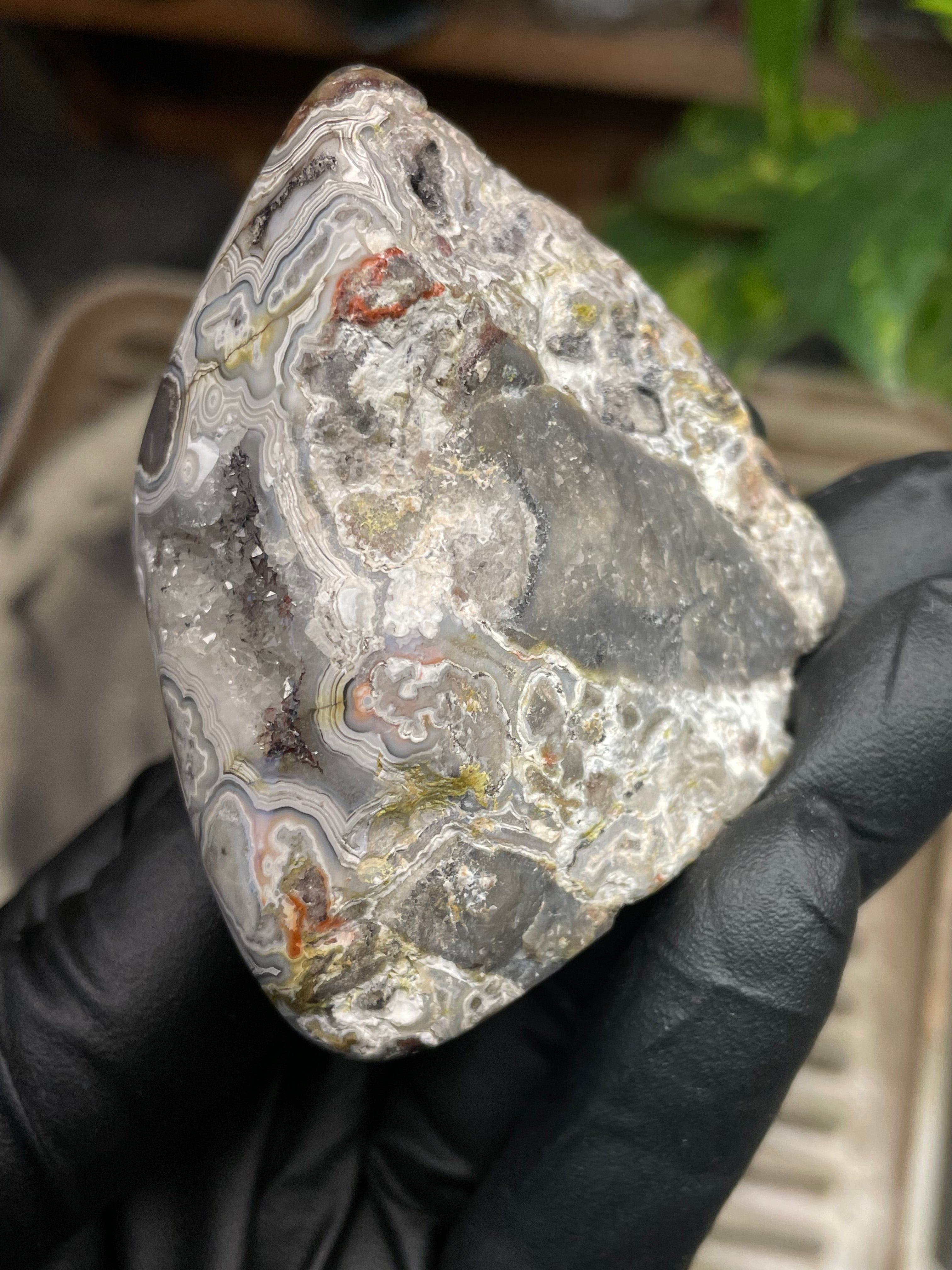 StoneBorn Creations Hand-Polished Agate Freeform with Raw Side & Crystal Pockets