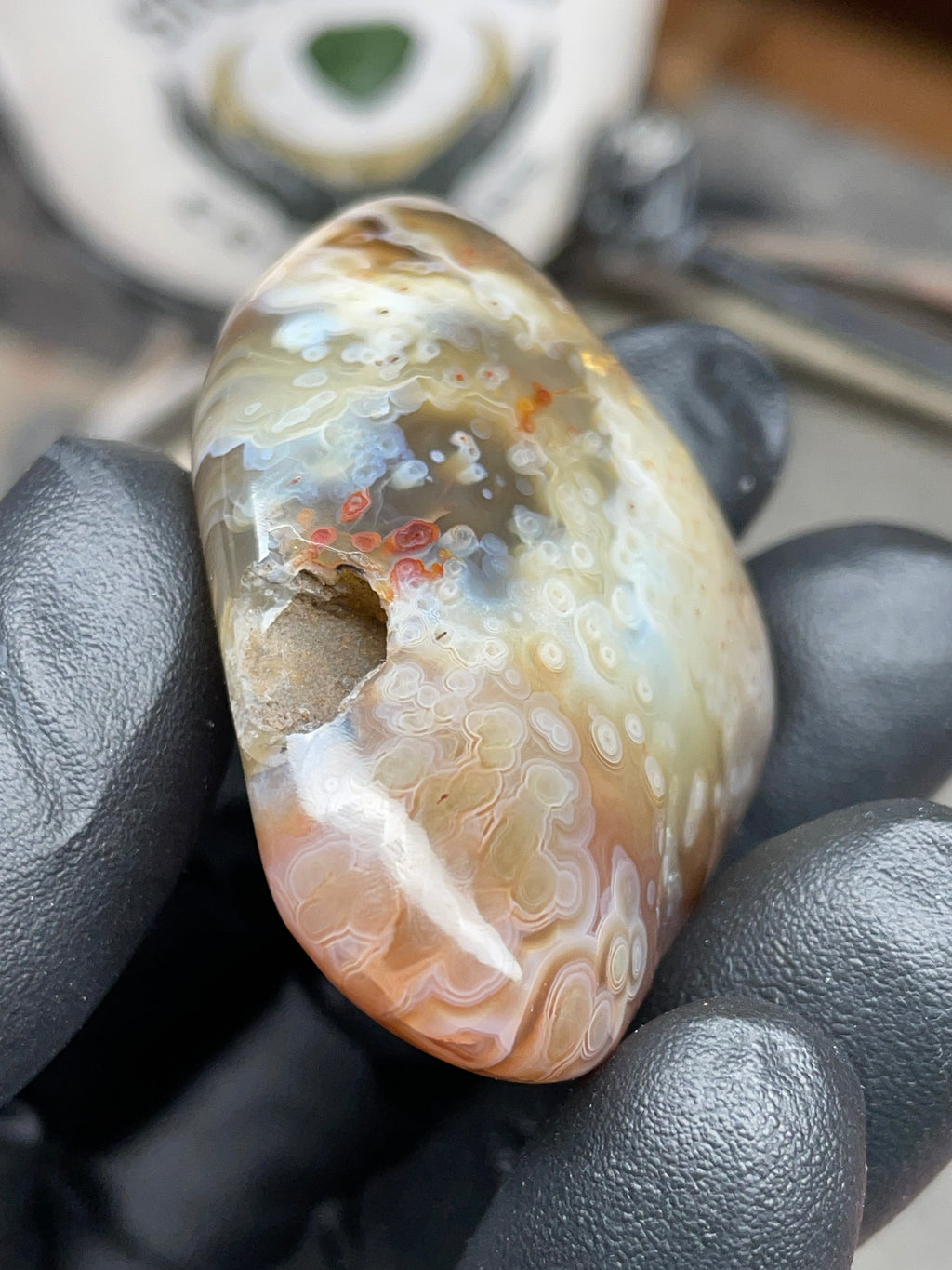 StoneBorn Creations Hand-Polished Botswana Agate – Orbicular “Eye” Patterns with Natural Pocket