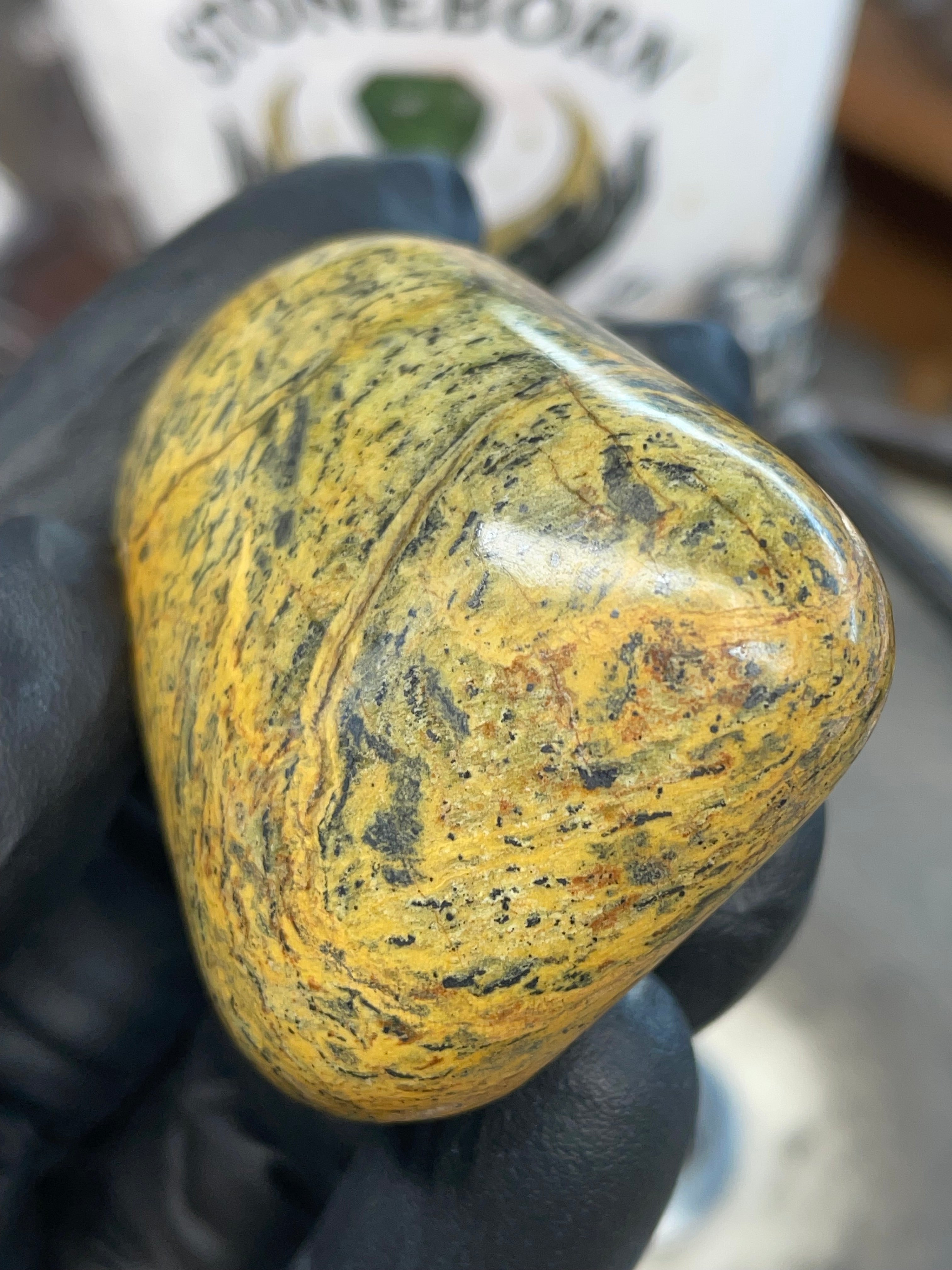 Hand-Polished Golden Serpentine | One-of-One River Stone