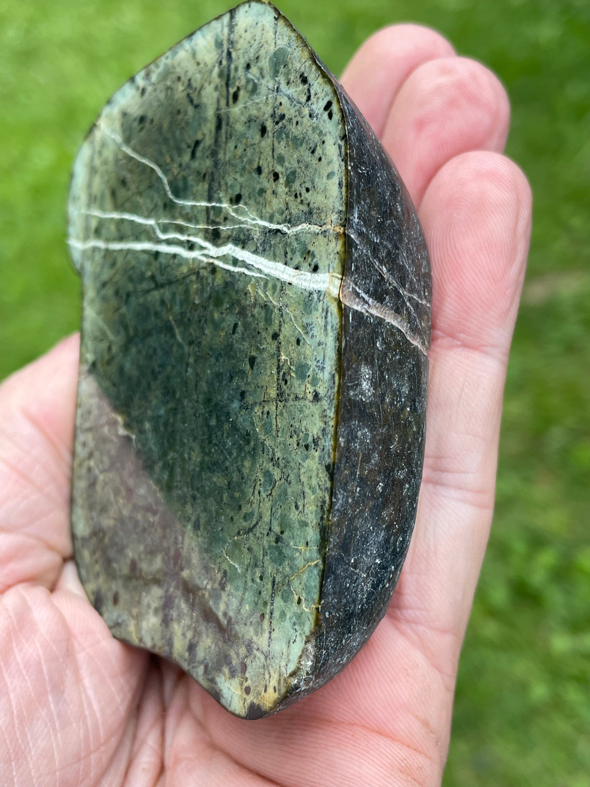 StoneBorn Creations – Natural Greenstone with White Mineral Veining | Hand-Polished River Stone