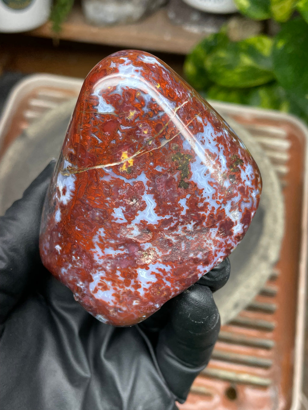 StoneBorn Creations Hand Polished Red Jasper with Blue Chalcedony Veining and Natural Earth Matrix Freeform Finish