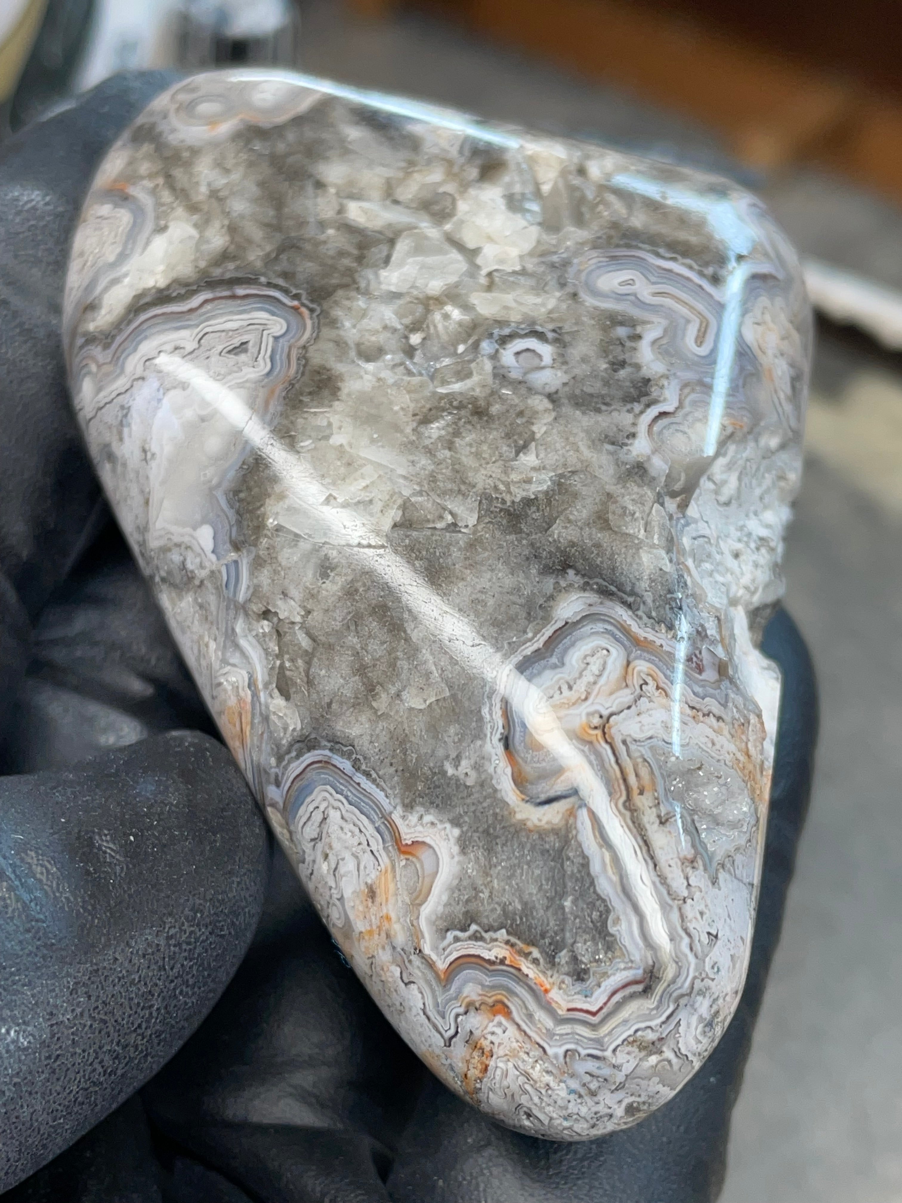 StoneBorn Creations | Hand-Polished Lace Agate with Natural Quartz Crystal Pockets