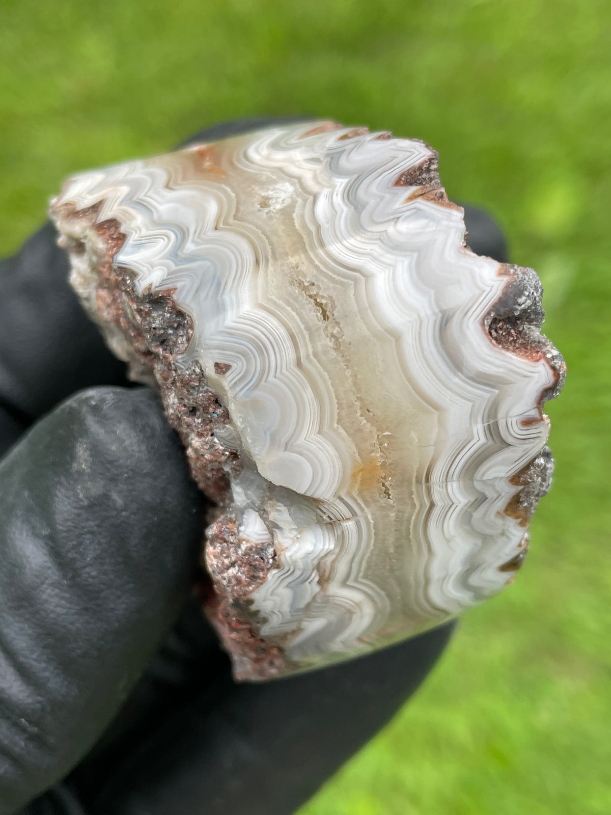StoneBorn Creations Hand-Polished Lace Agate – Natural Matrix & Druzy Display Stone