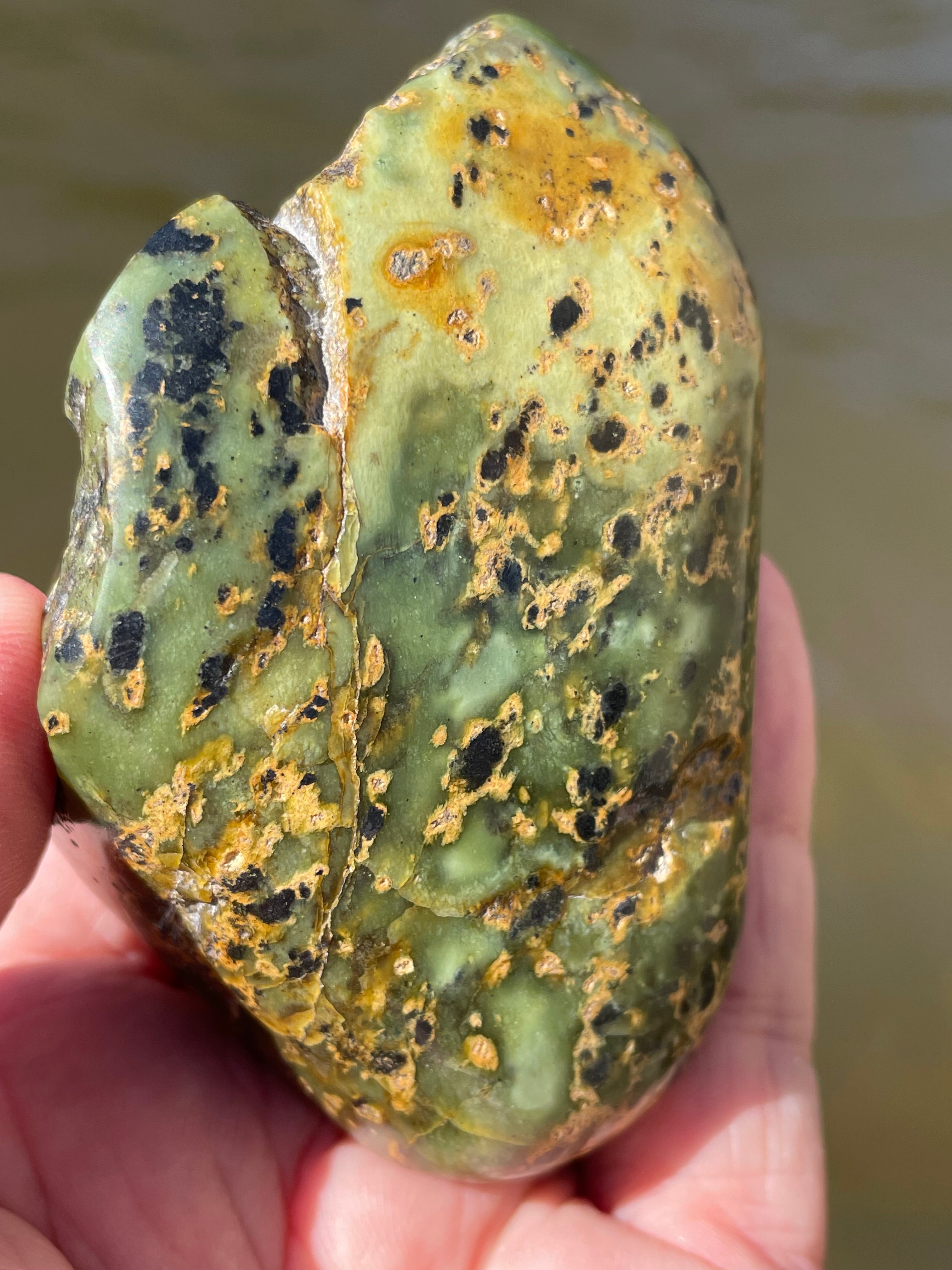 StoneBorn Creations Hand-Polished Vermont Serpentine with Black Inclusions, Golden Earth Matrix, and Natural Freeform Finish