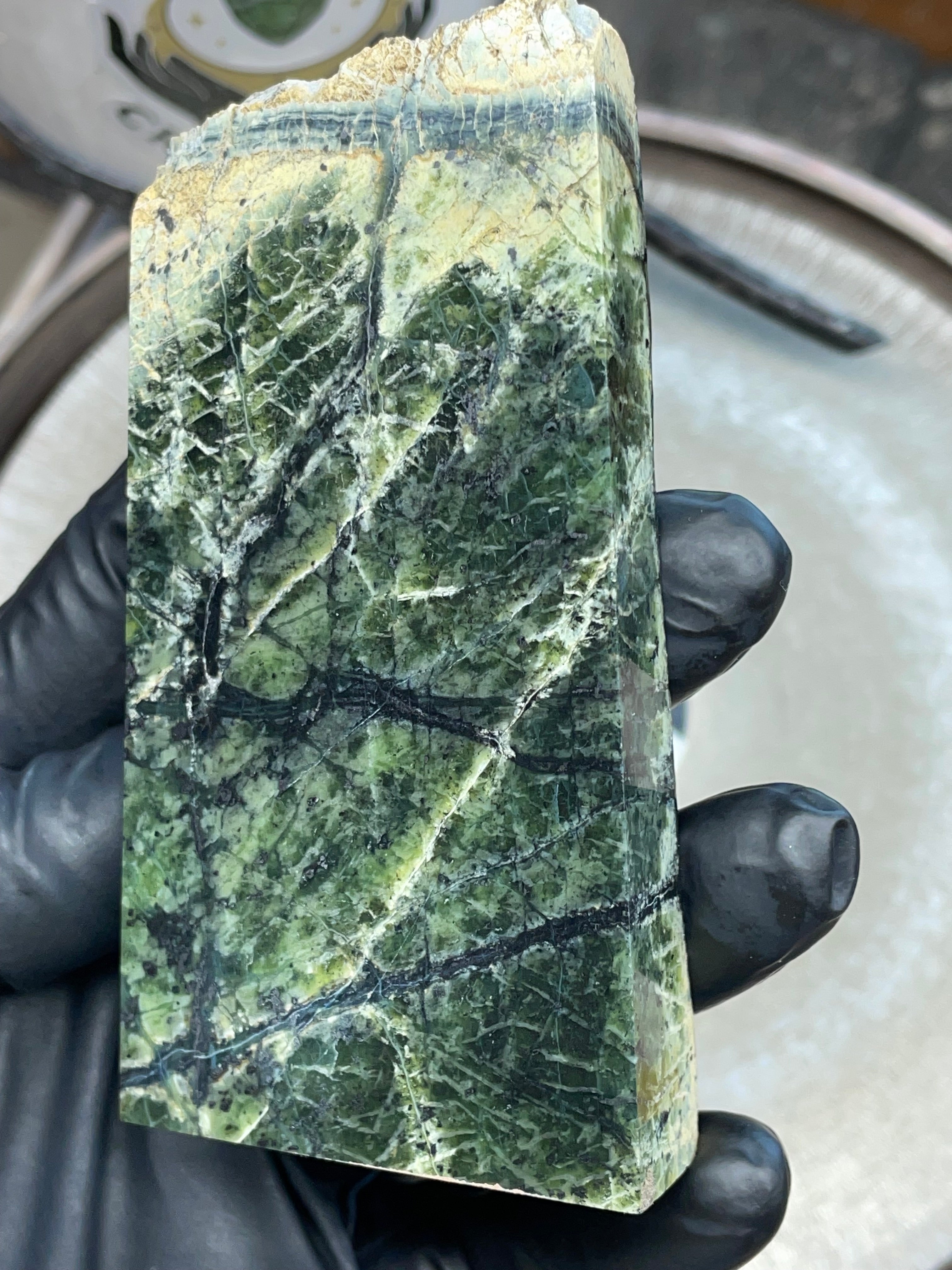 Hand-Polished Green Serpentine Slab with Natural Veining | StoneBorn Creations