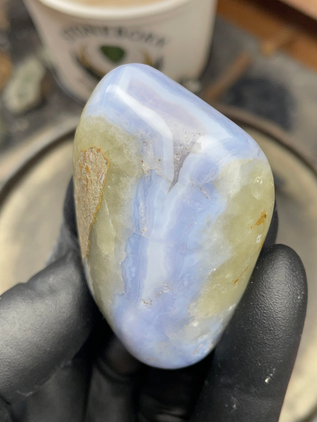 StoneBorn Creations Hand Polished Blue Chalcedony Agate with Natural Druzy Pocket