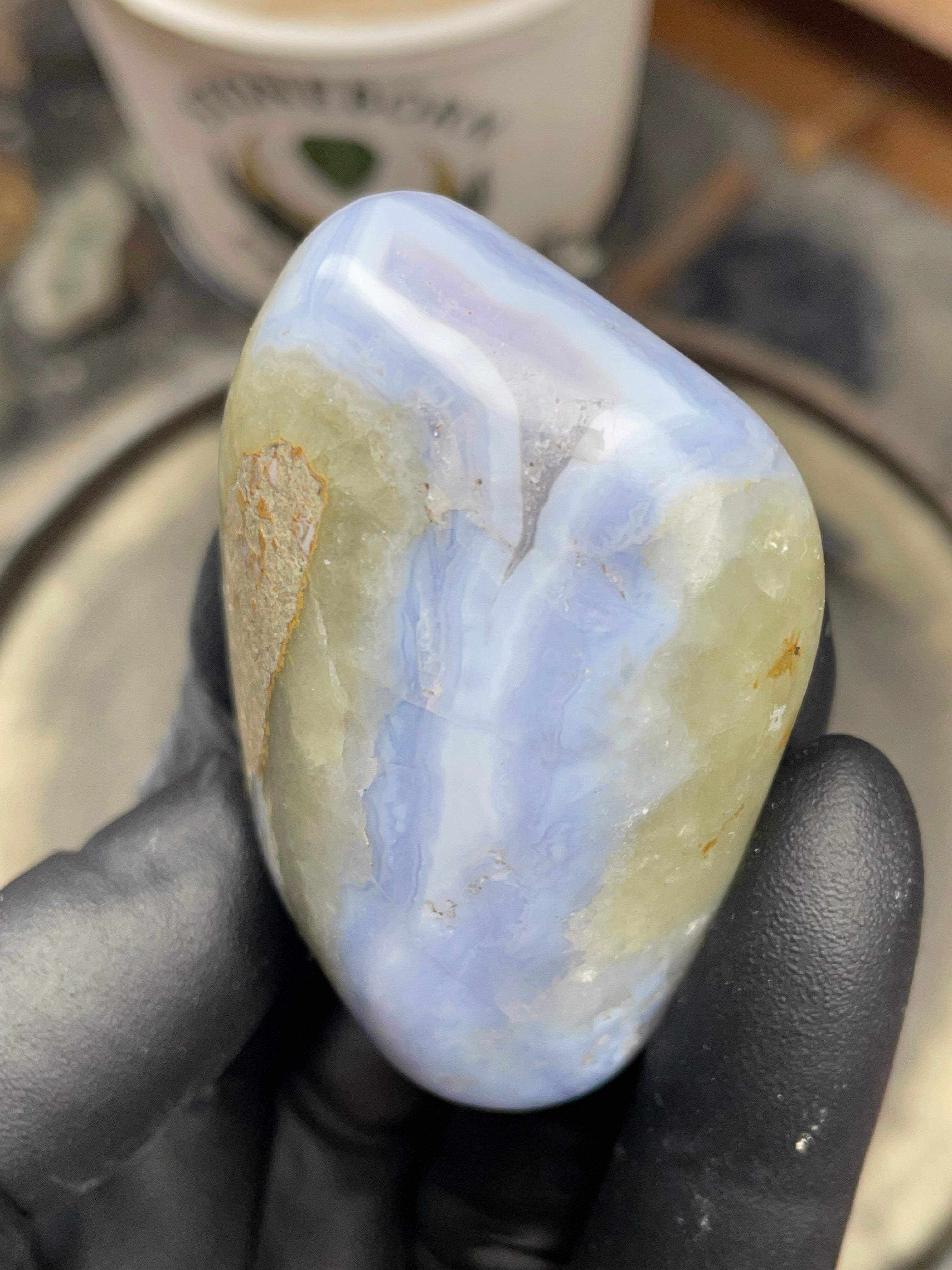 StoneBorn Creations Hand Polished Blue Chalcedony Agate with Natural Druzy Pocket