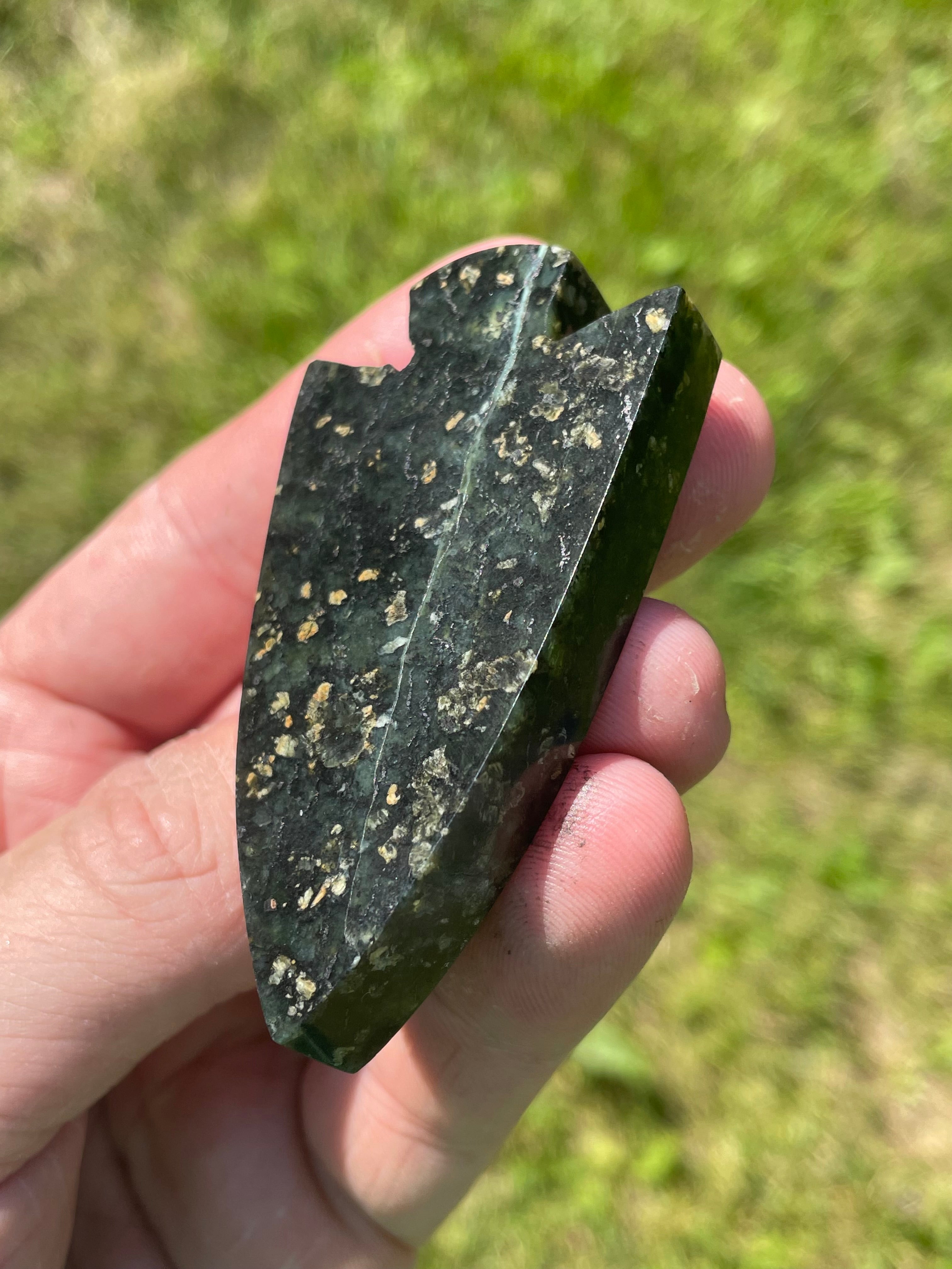 StoneBorn Creations Hand-Polished Serpentine Arrowhead Freeform with Golden Mineral Flecks and Natural Veining