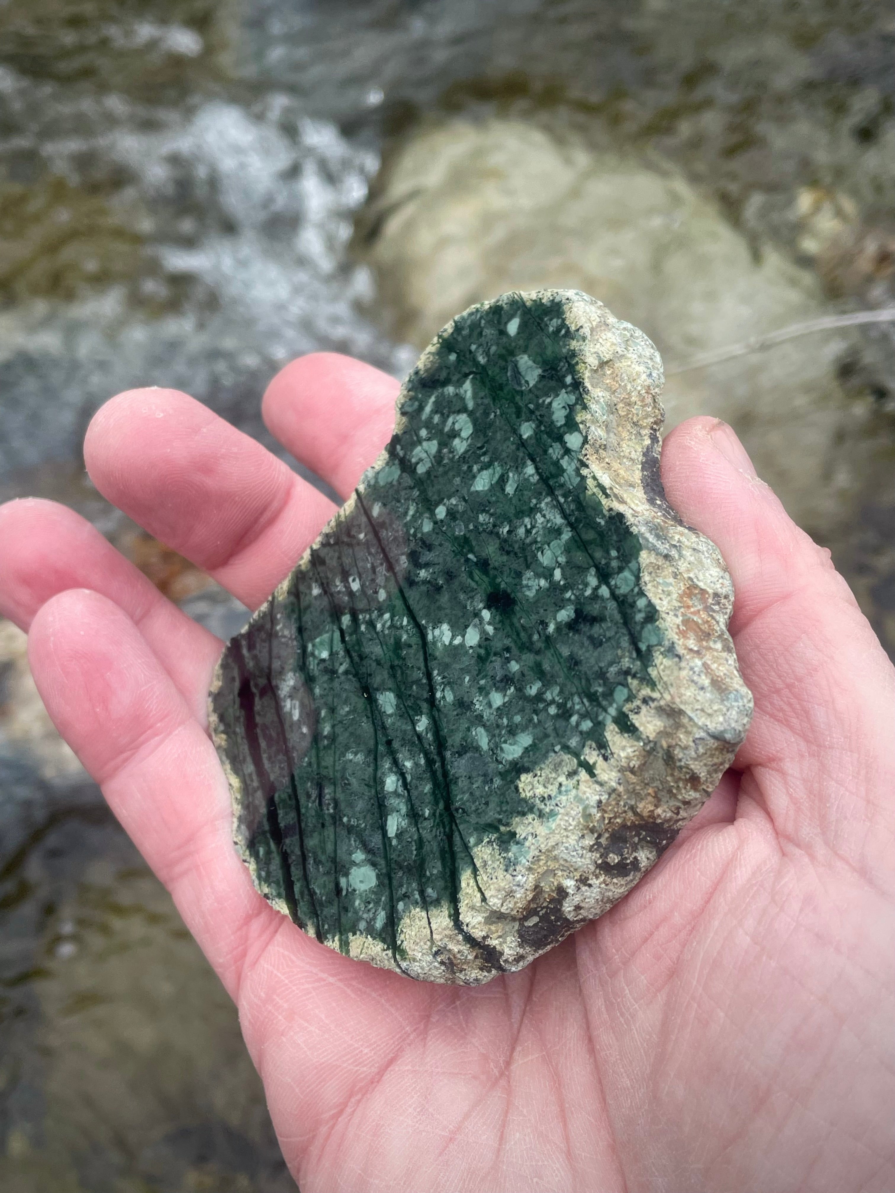 🌲 Polished Vermont Greenstone – Dual-Sided Finish with Forest-Line Banding