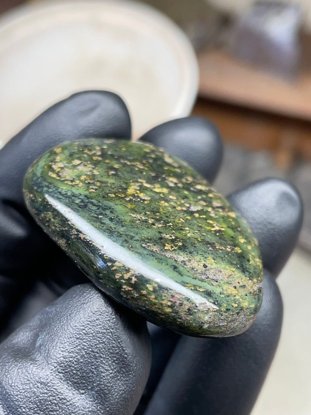 StoneBorn Creations Hand-Polished Vermont Serpentine with Natural Gold Flecking and Deep Forest Greens