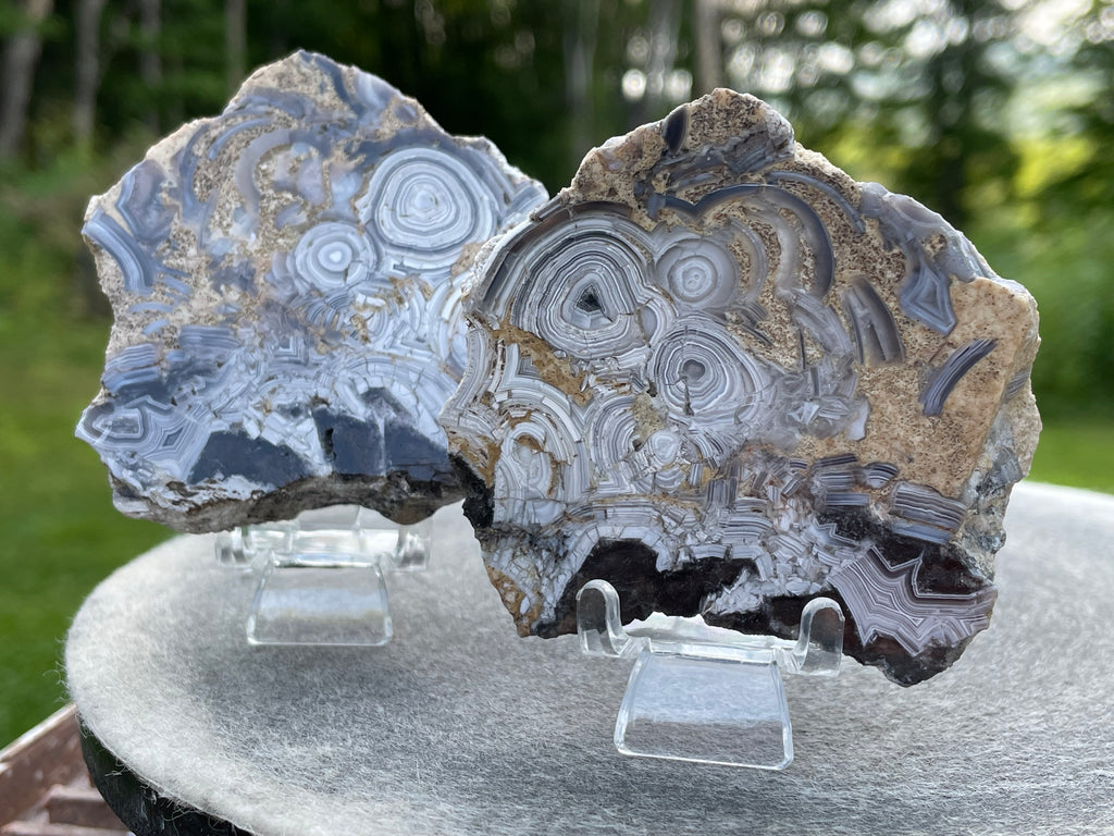 StoneBorn Creations Hand-Polished Tuxedo Lace Agate Bookmatched Pair | One-of-a-Kind Natural Display Stones