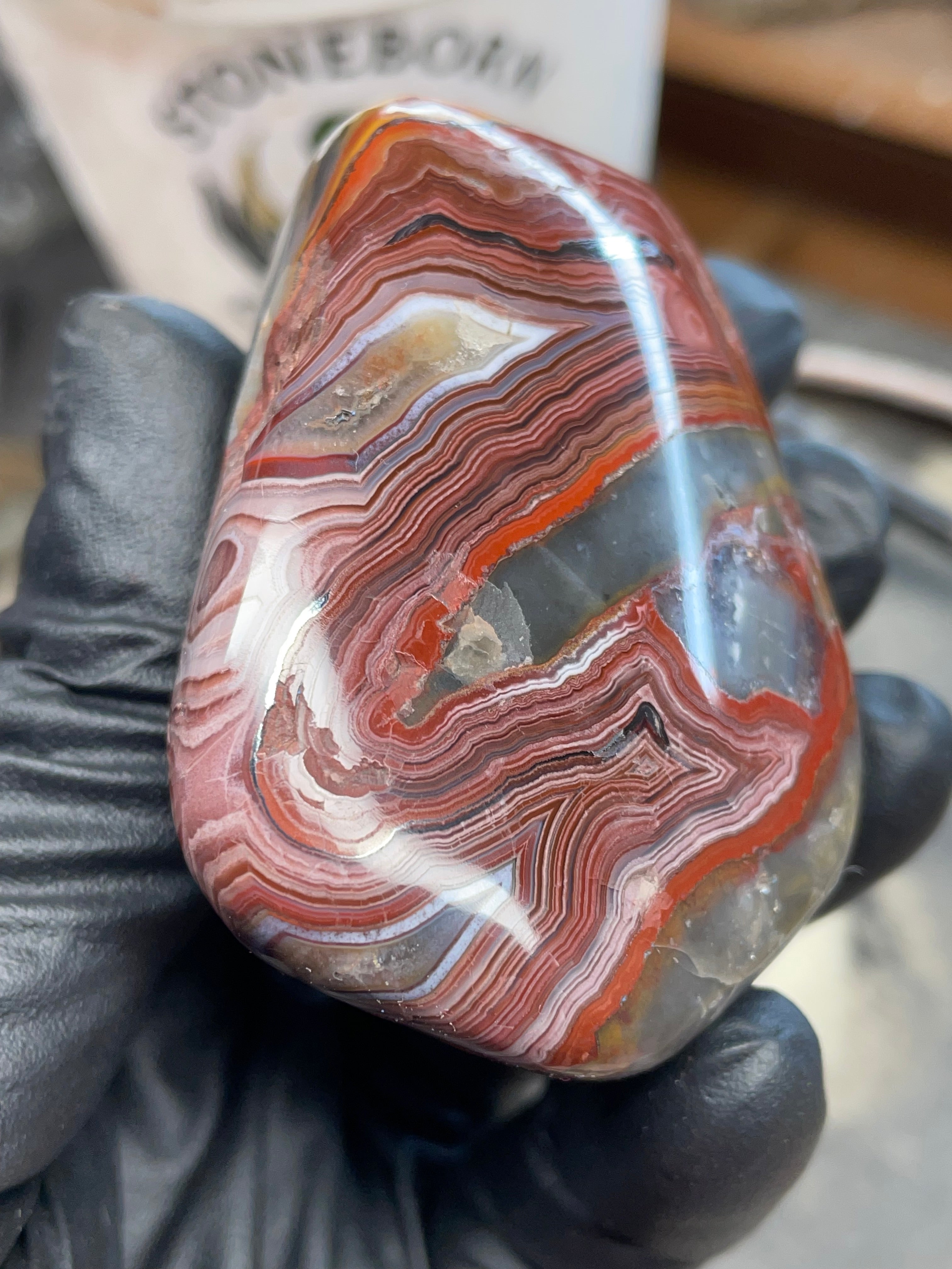 StoneBorn Creations – Hand Polished Crazy Lace Agate – Double Sided Fire Banding