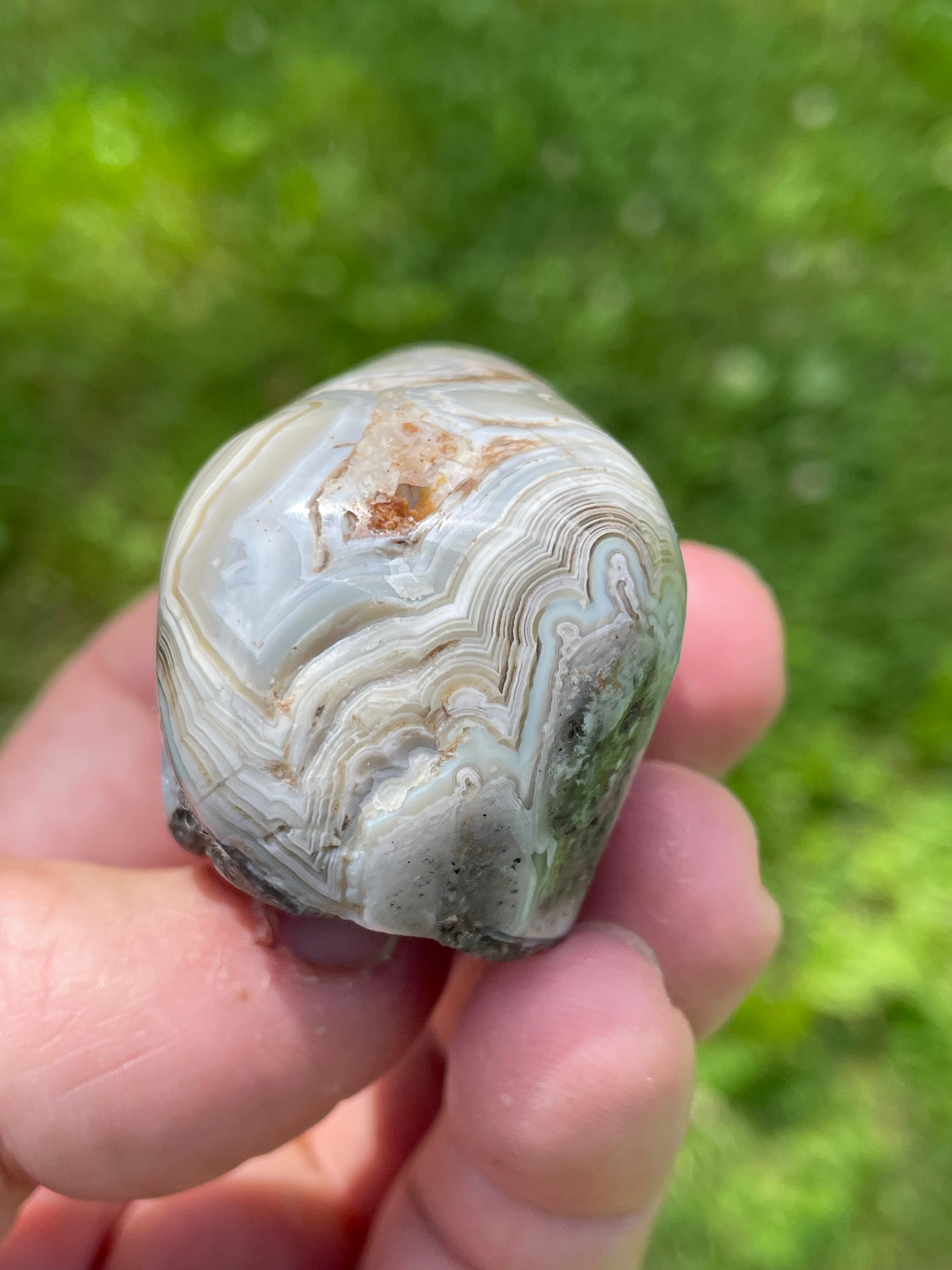 StoneBorn Creations Hand-Polished Lace Agate Freeform with Intricate Fortification Banding, Orbicular Eyes & Preserved Natural Matrix