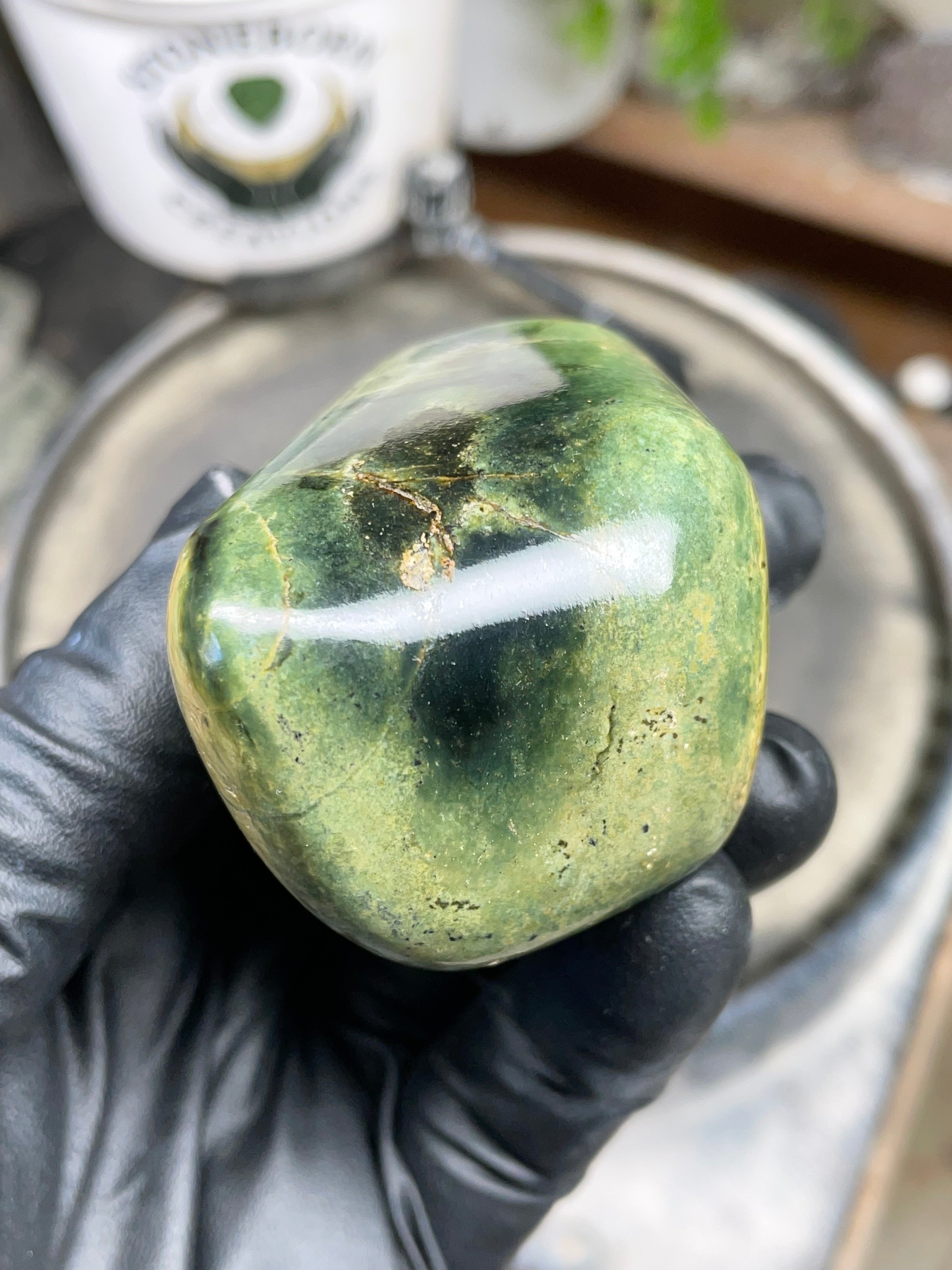 StoneBorn Creations Hand Polished Vermont Serpentine with Deep Forest Greens and Natural Gold Flecking – One of a Kind Display Stone