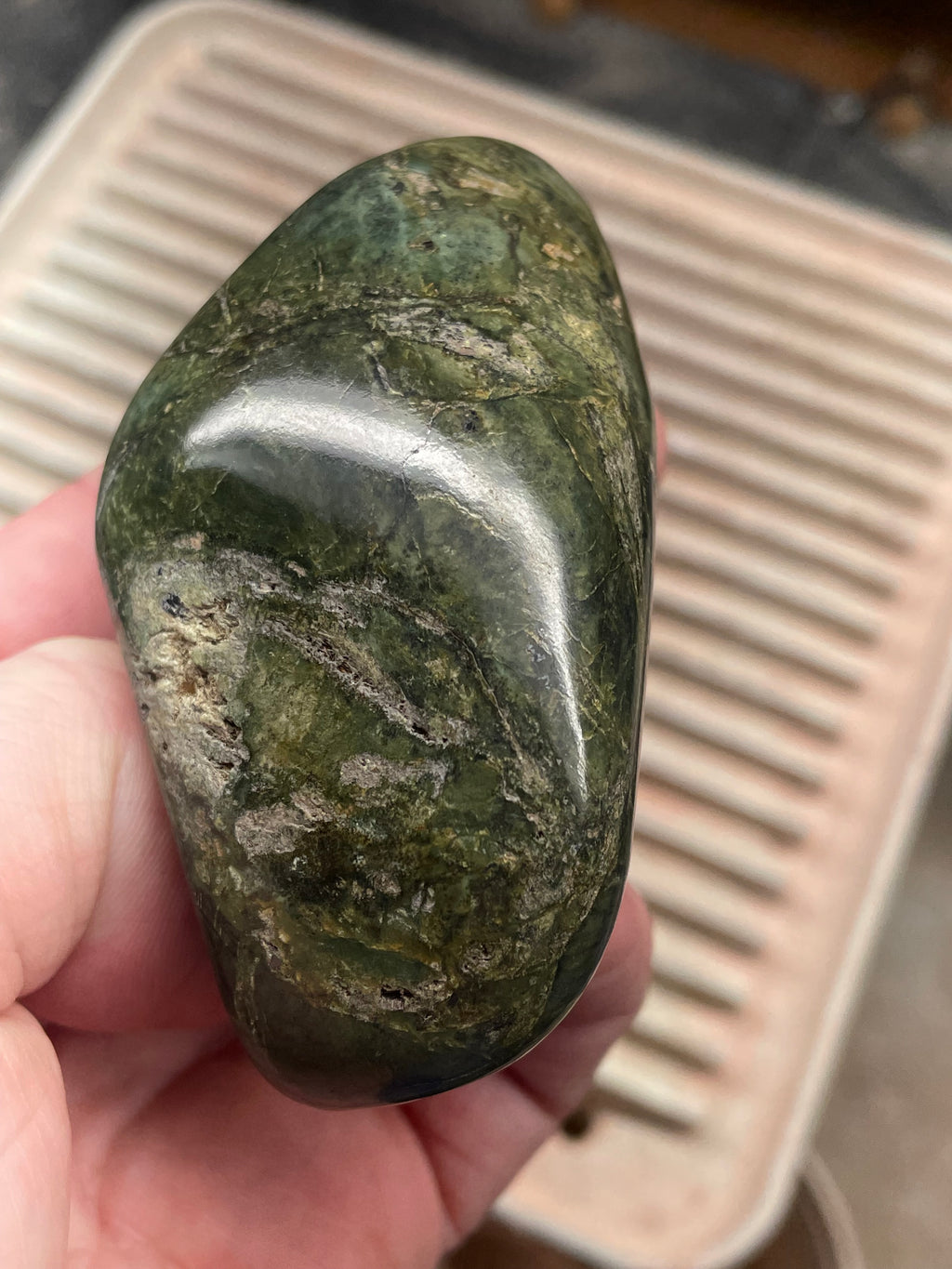 Hand-Polished Vermont Serpentine with Deep Forest Greens and Natural Gold Fleecking