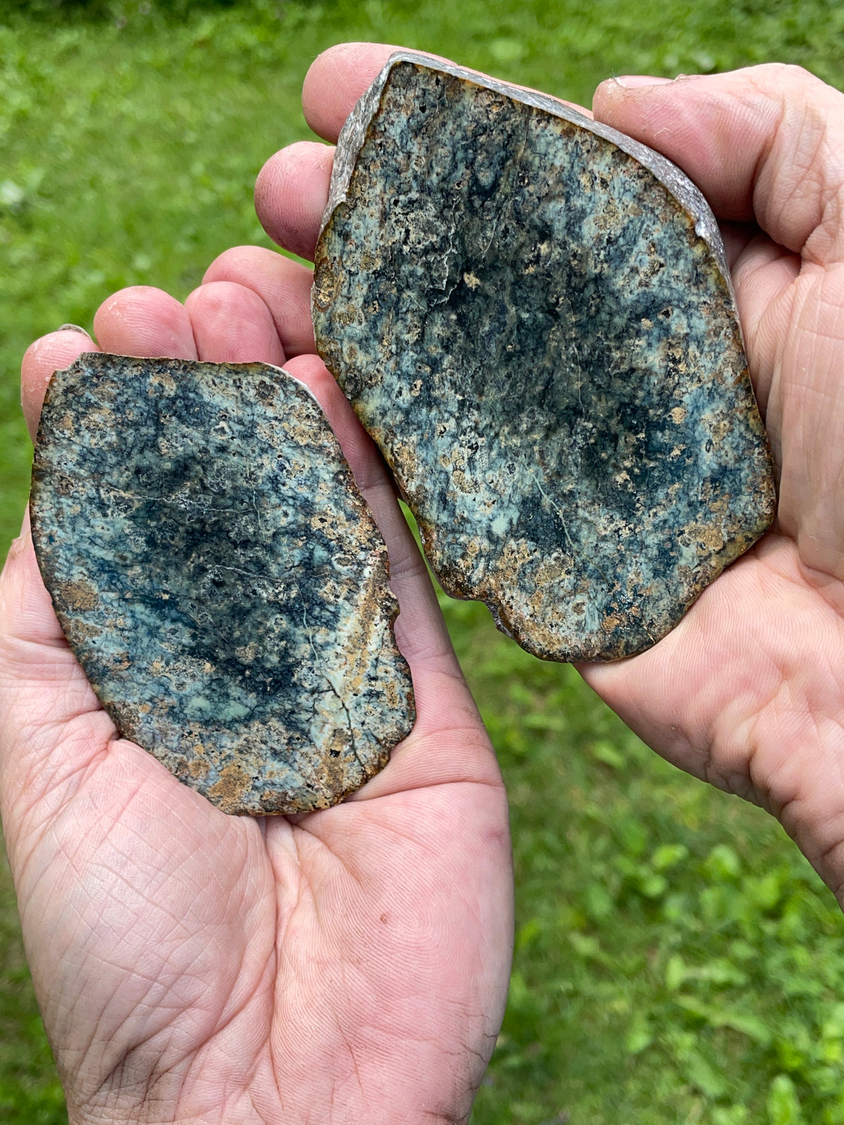 StoneBorn Creations – Hand-Polished Blue-Green Mystery Stone Matching Pair | Natural Split Stone