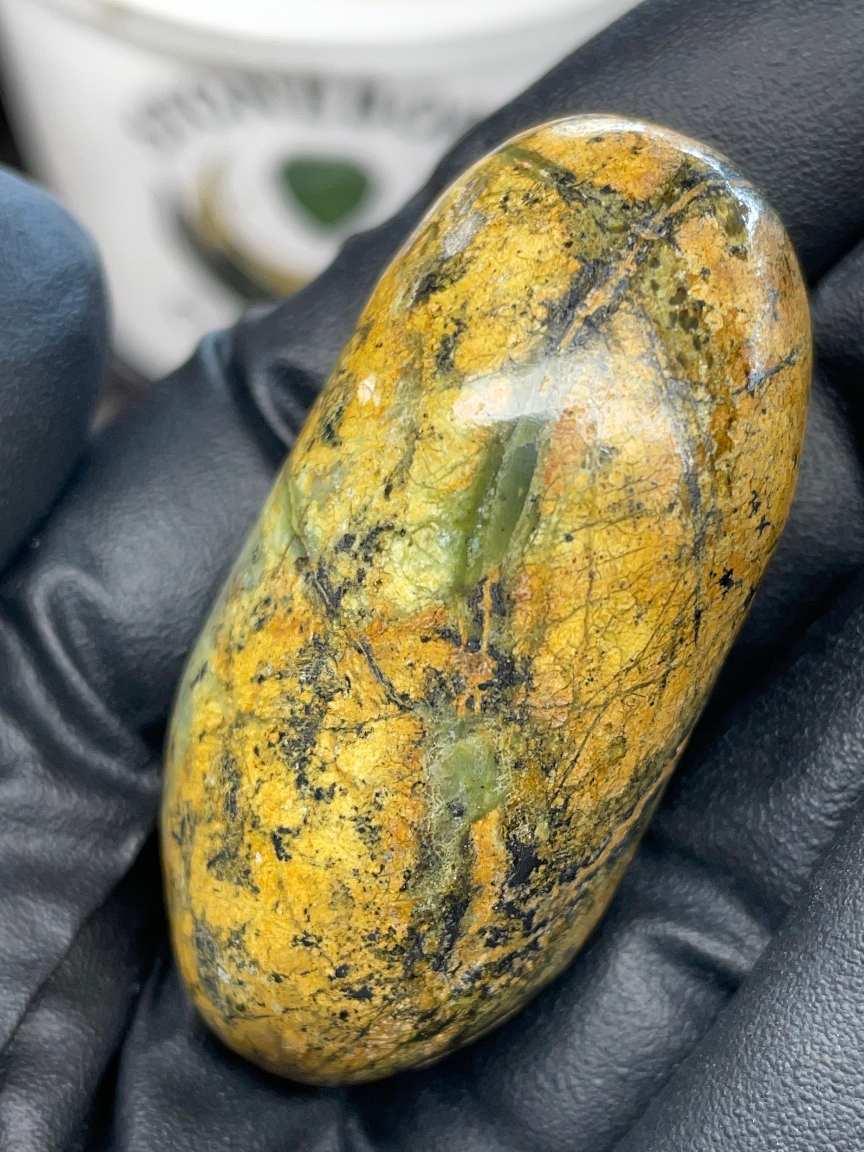 Hand Polished River-Found Serpentine Stone | Green & Gold Freeform | StoneBorn Creations