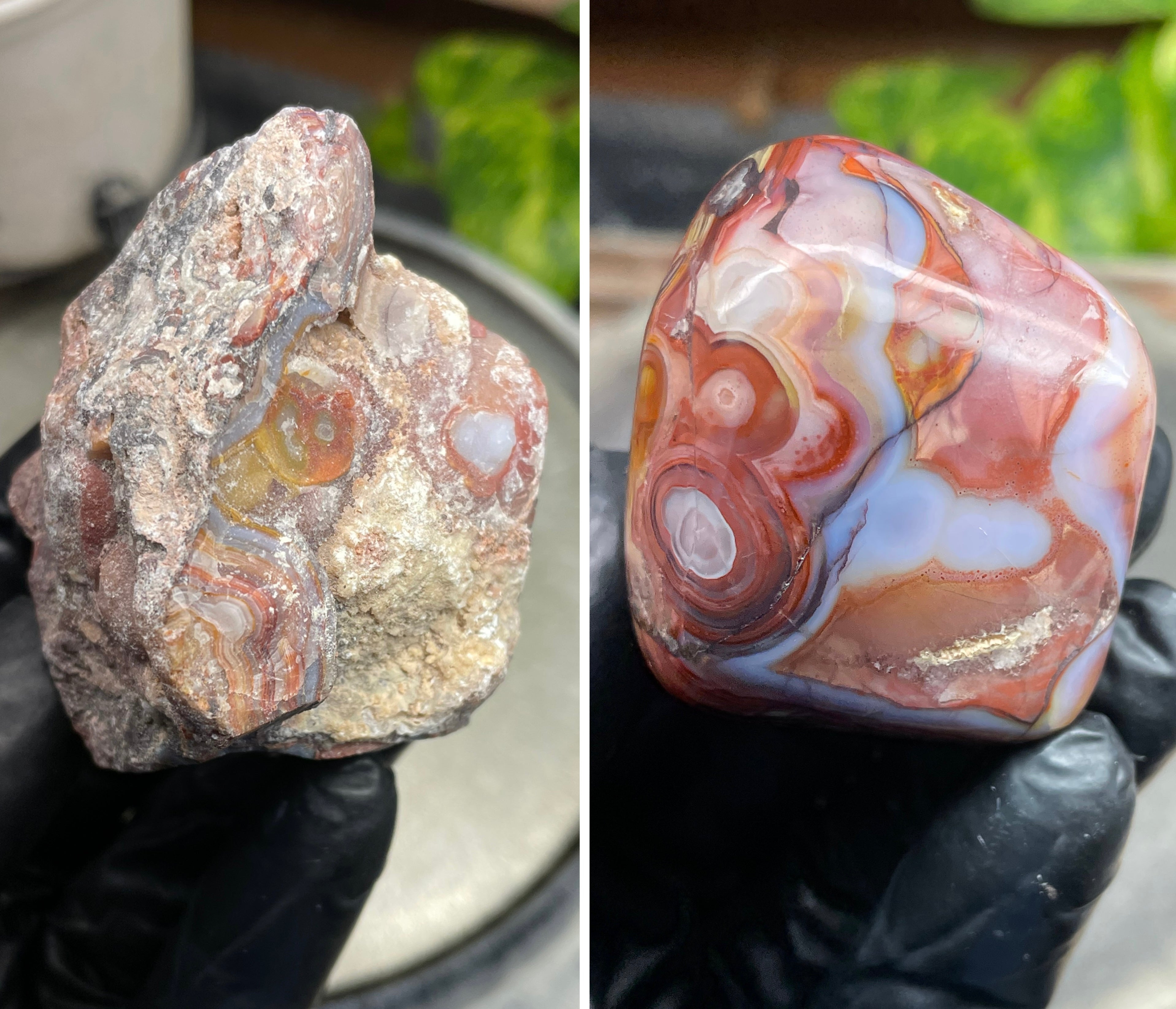 StoneBorn Creations Hand-Polished Banded Agate with Fiery Reds, Creams & Natural Orb Patterns