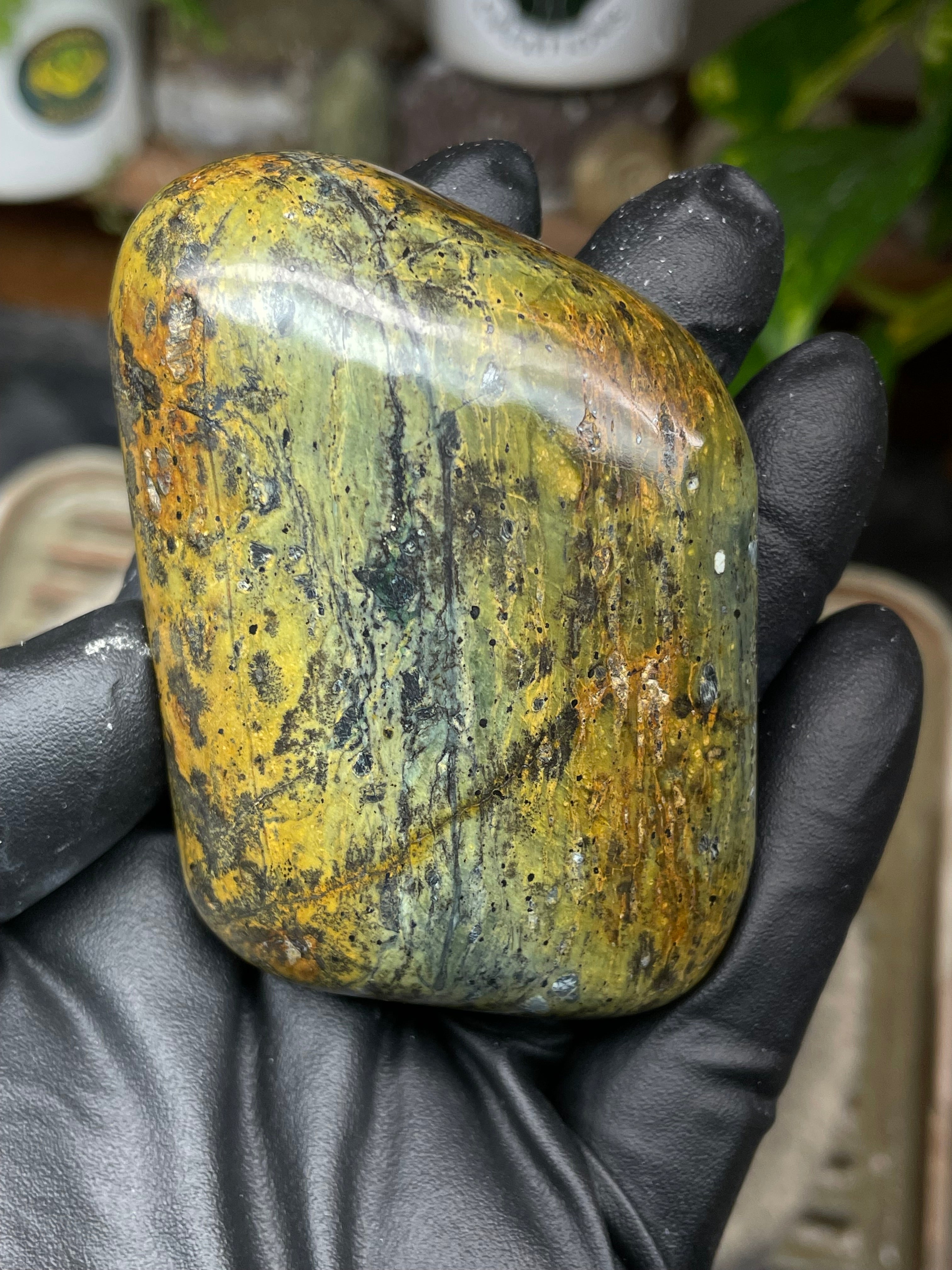 StoneBorn Creations Hand-Polished Vermont Serpentine with Golden Ochre, Mossy Greens, and Dark Natural Matrix