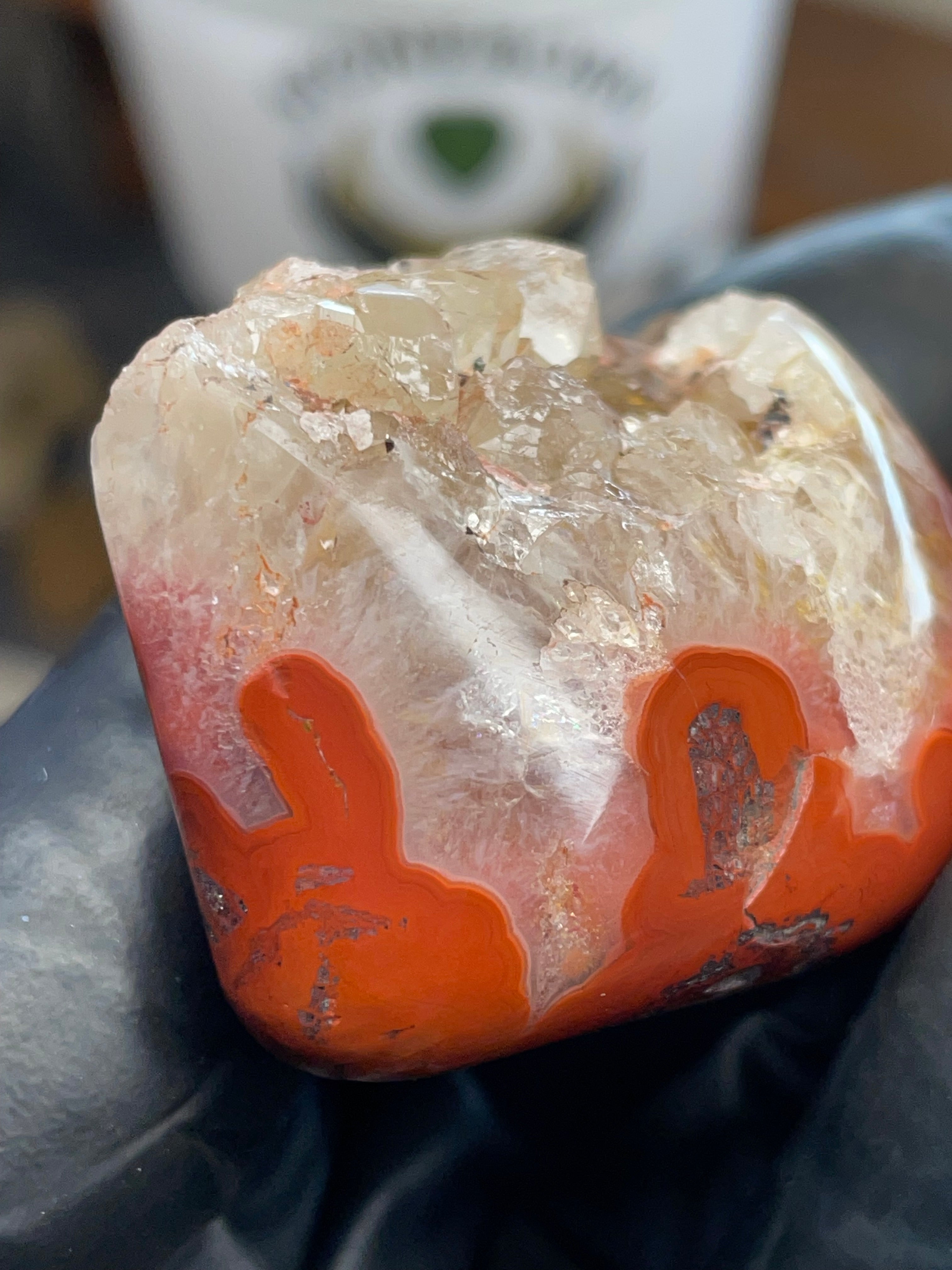 Fire-Pattern Agate with Quartz Pocket | Hand-Polished StoneBorn Creation